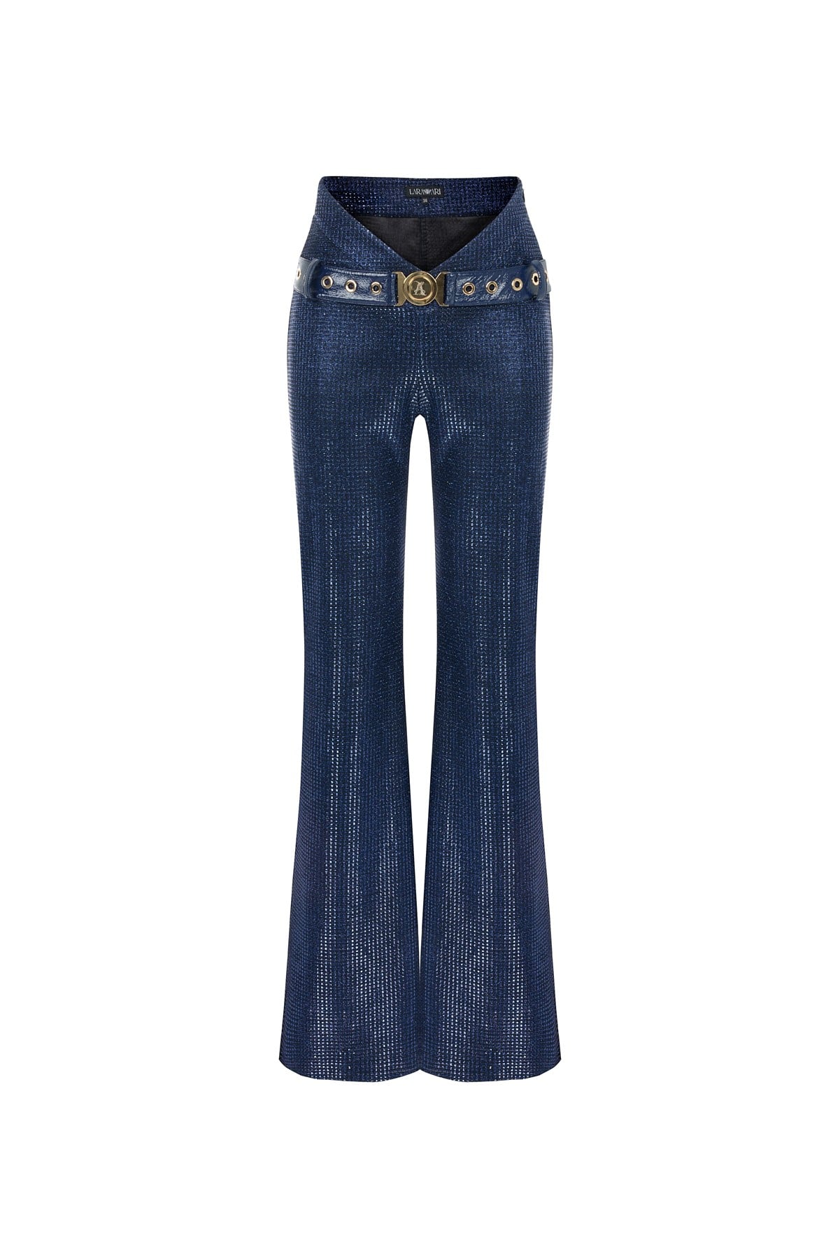 Navy Blue Flared Trousers – Navy Belt Detail 