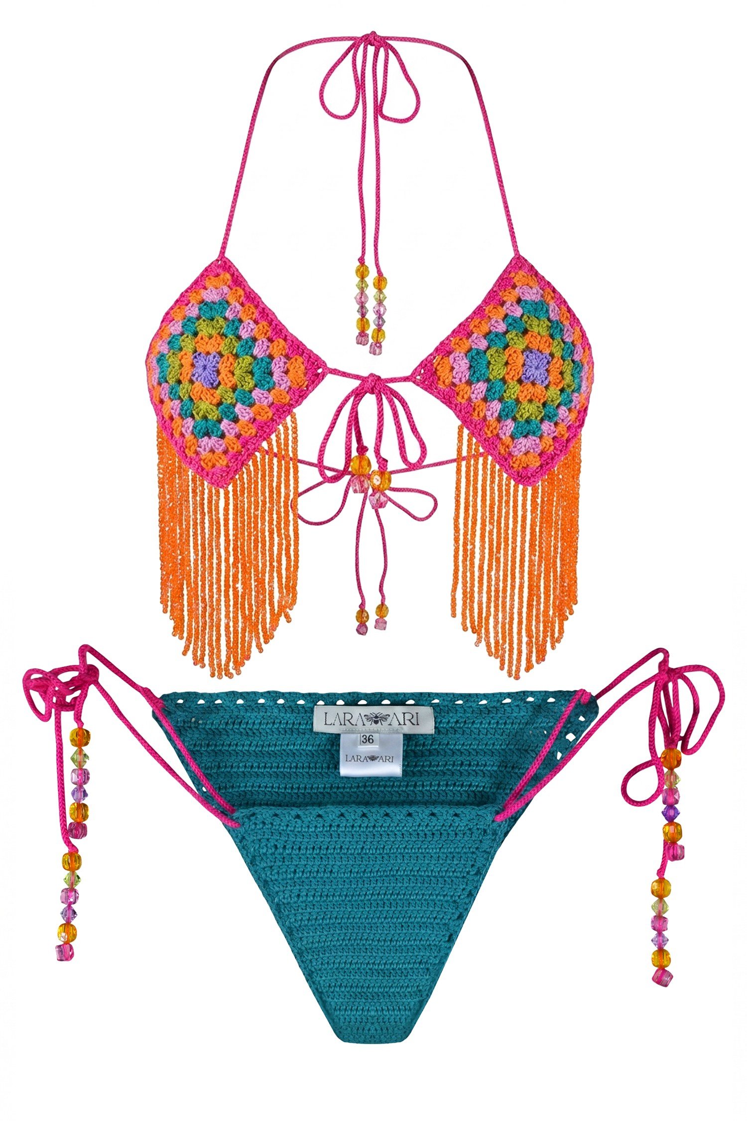 Neon Mirage Boncuk İşlemeli Motif  El Örgüsü Bikini Üstü
