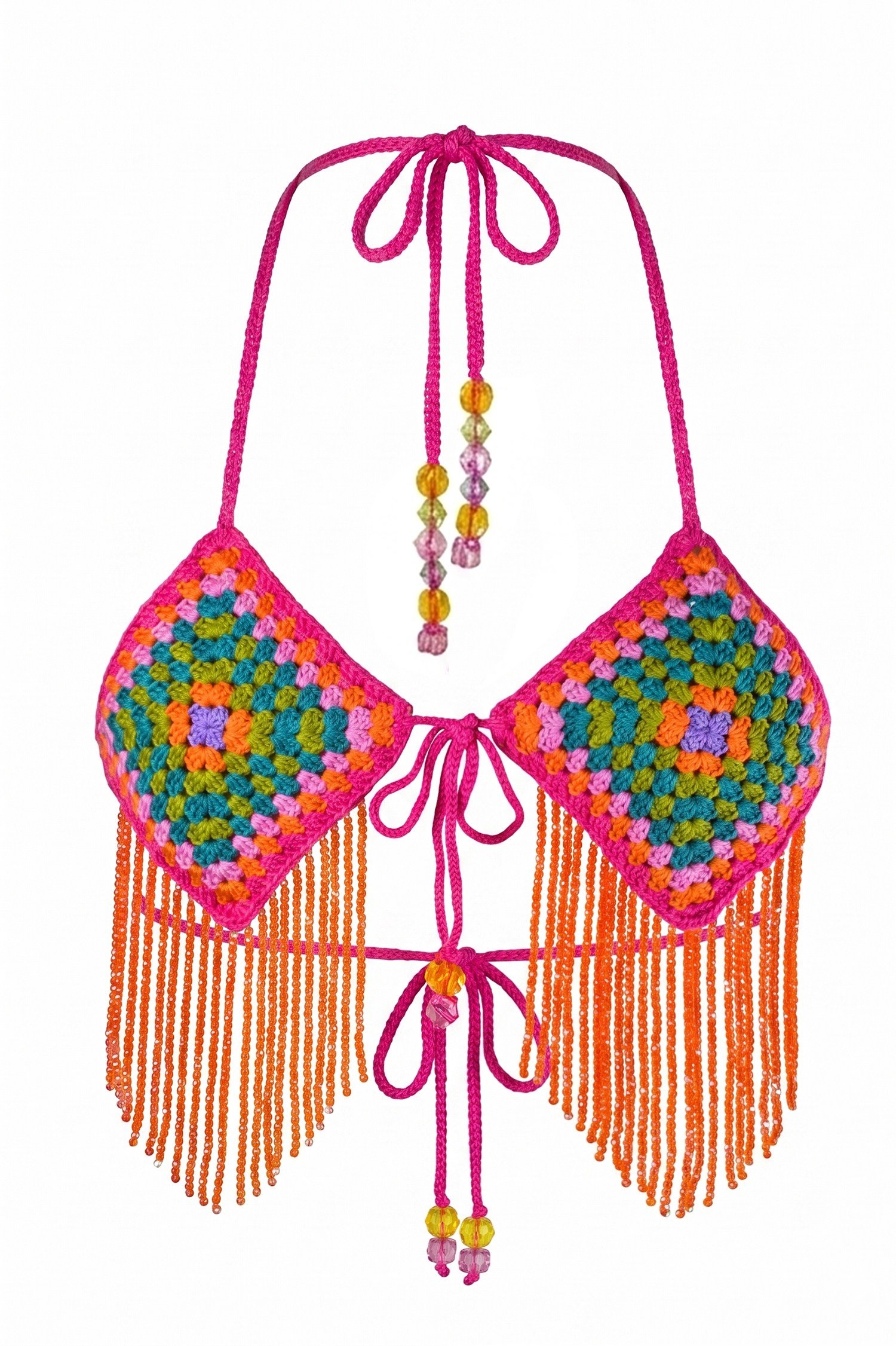 Neon Mirage Boncuk İşlemeli Motif  El Örgüsü Bikini Üstü