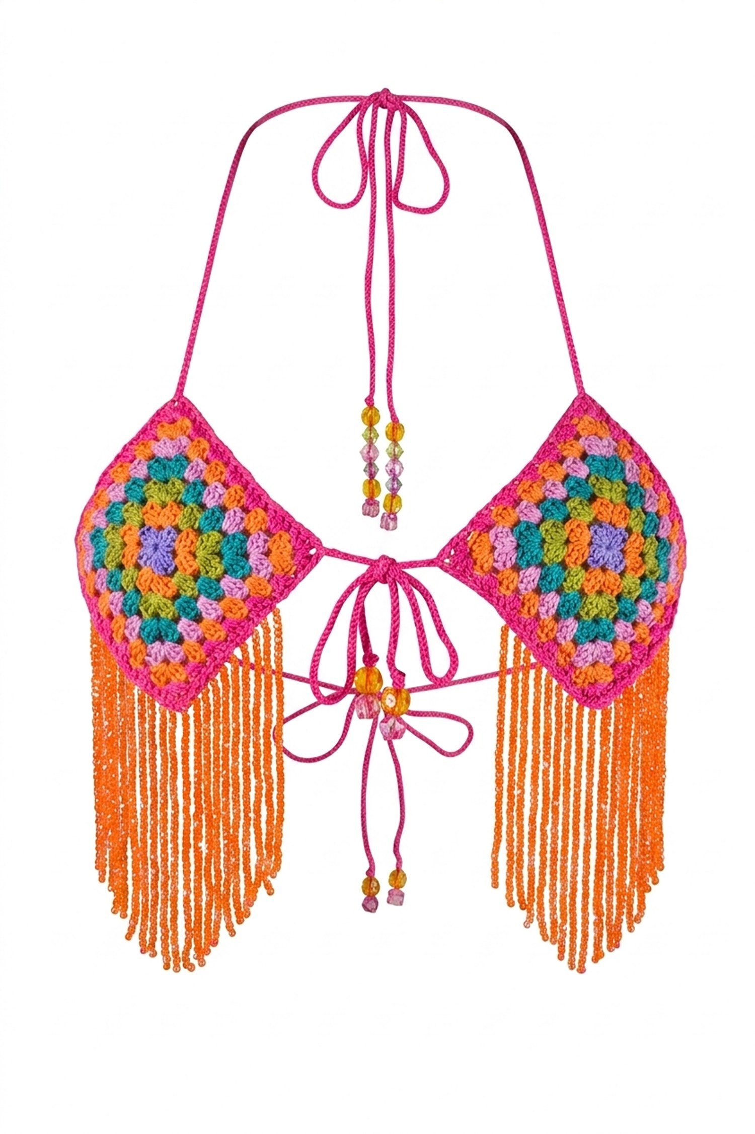 Neon Mirage Boncuk İşlemeli Motif  El Örgüsü Bikini Üstü
