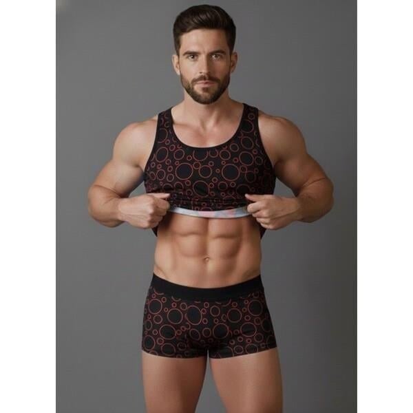 Erkek Çok Renkli Daire Desenli Atlet Boxer Takımı HF251106 DM251106