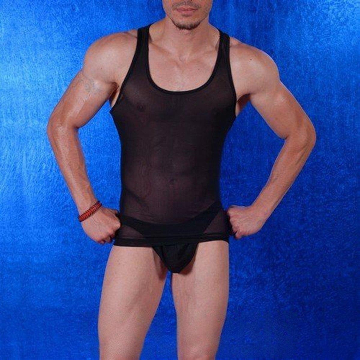 Erkek Siyah Fantezi Seksi Transparan Slim Fit Atlet Body HF080890 DM080890
