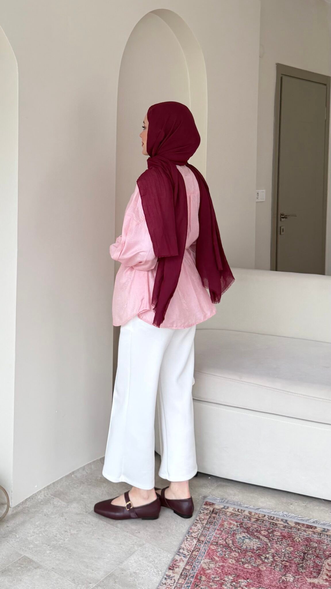 Kadın Bel Bağlamalı Tesettür Gömlek M1980 - Pembe