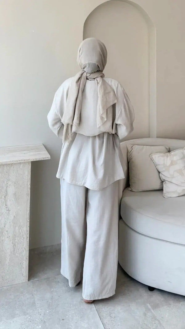 Kadın Belden Bağlamalı Tunik Pantolon Takım M6034 - Taş