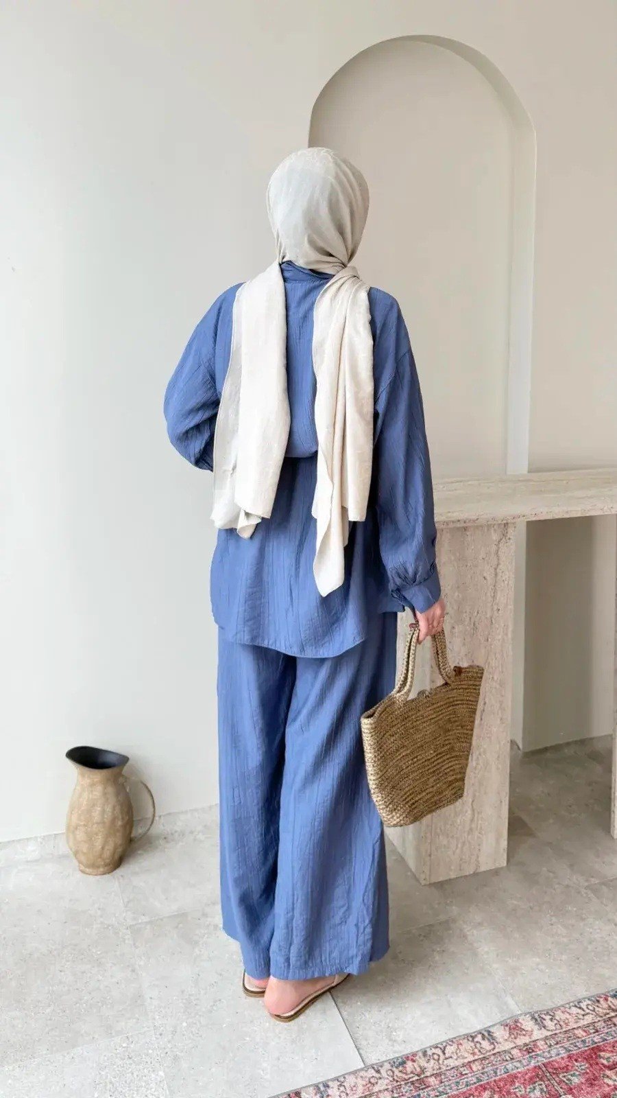 Kadın Belden Bağlamalı Tunik Pantolon Takım M6034 - Mavi