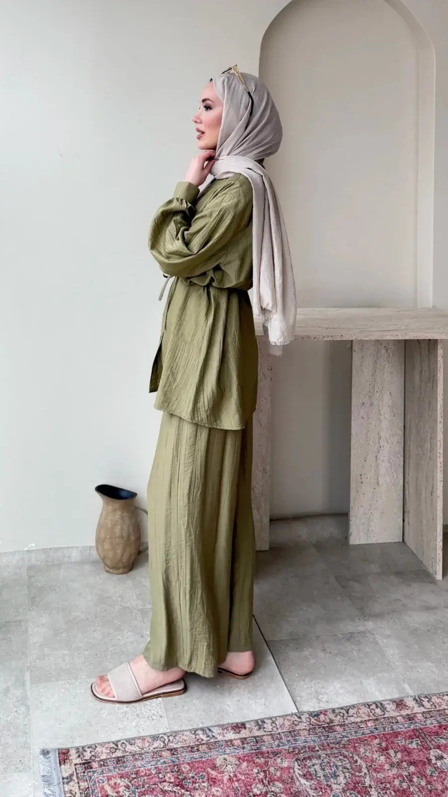 Kadın Belden Bağlamalı Tunik Pantolon Takım M6034 - Yeşil