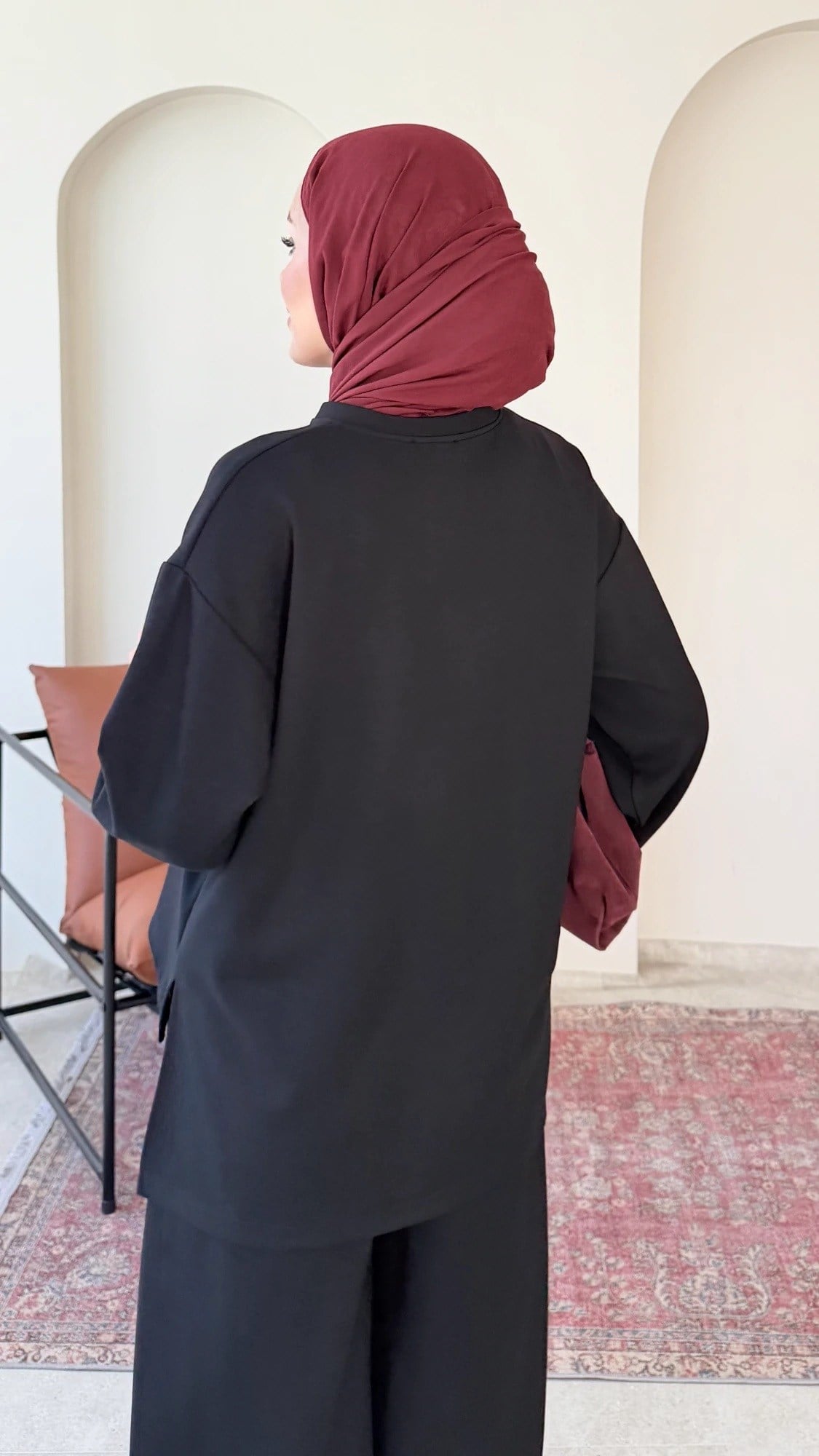 Kadın Çimalı Detay Geniş Paça Tunik Pantolon İkili Takım M2696 - Siyah