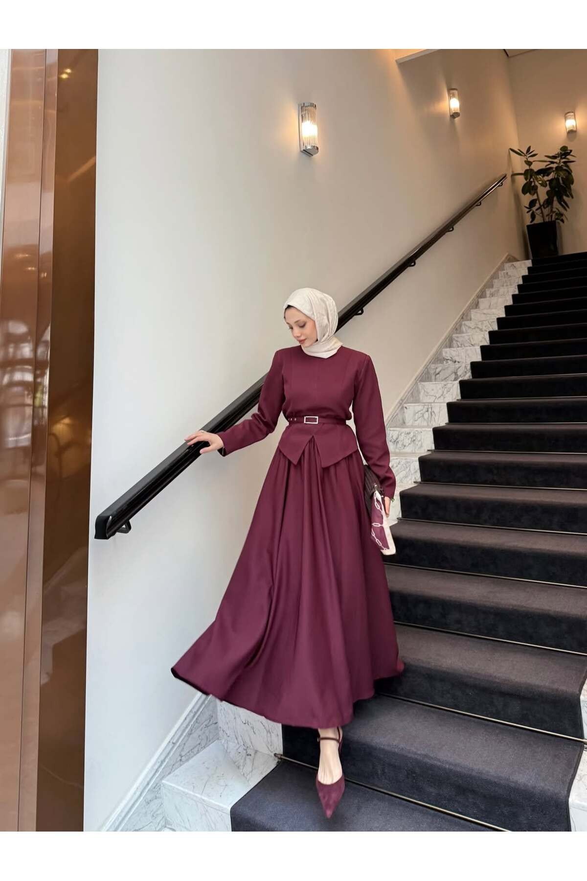Kadın Double Krep Kumaş Şık Ceket Ve Etek Takım Burgonya - M41420