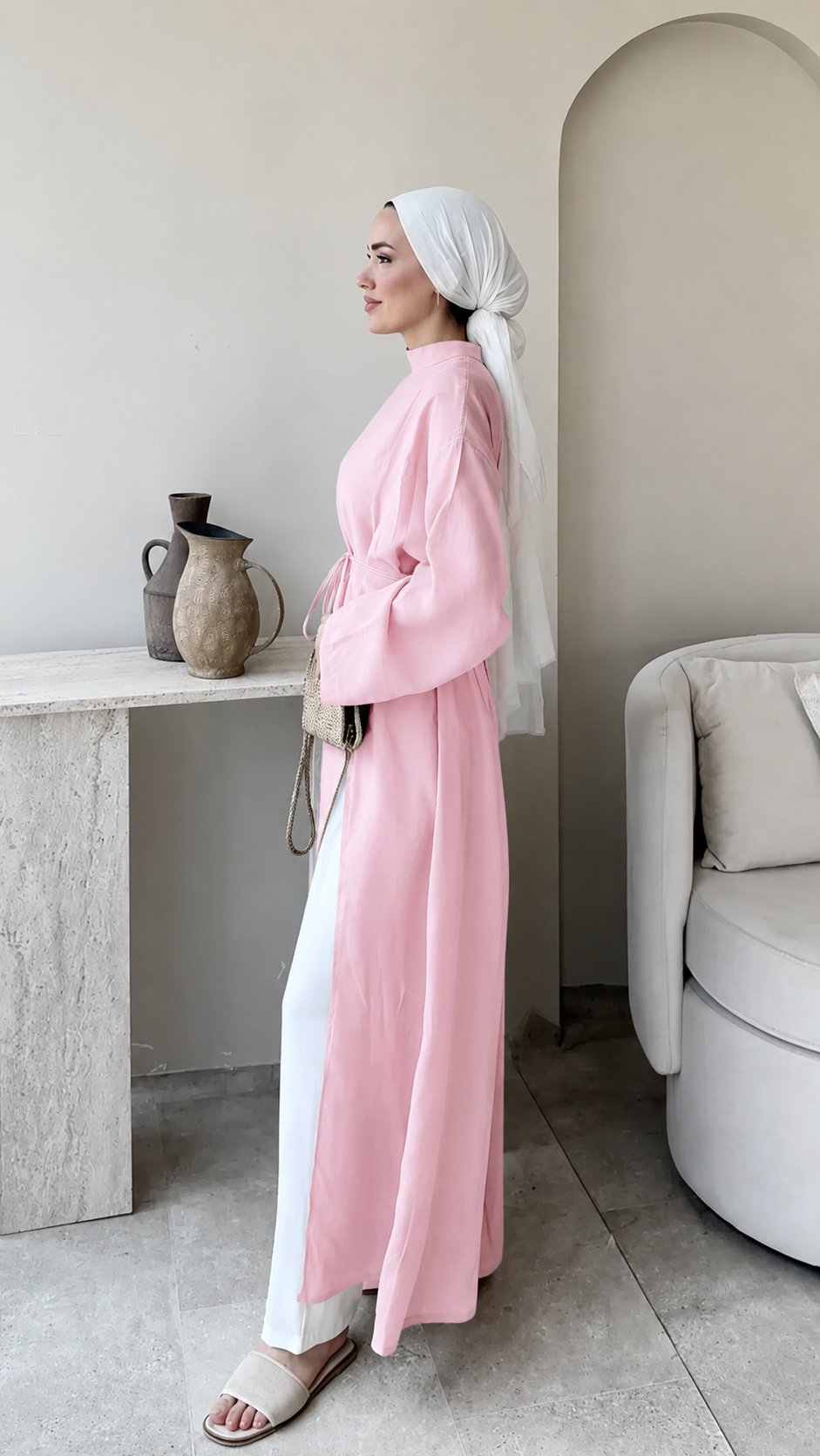 Kadın Fermuarlı Bel Bağlamalı Uzun Tunik M2665 - Pembe