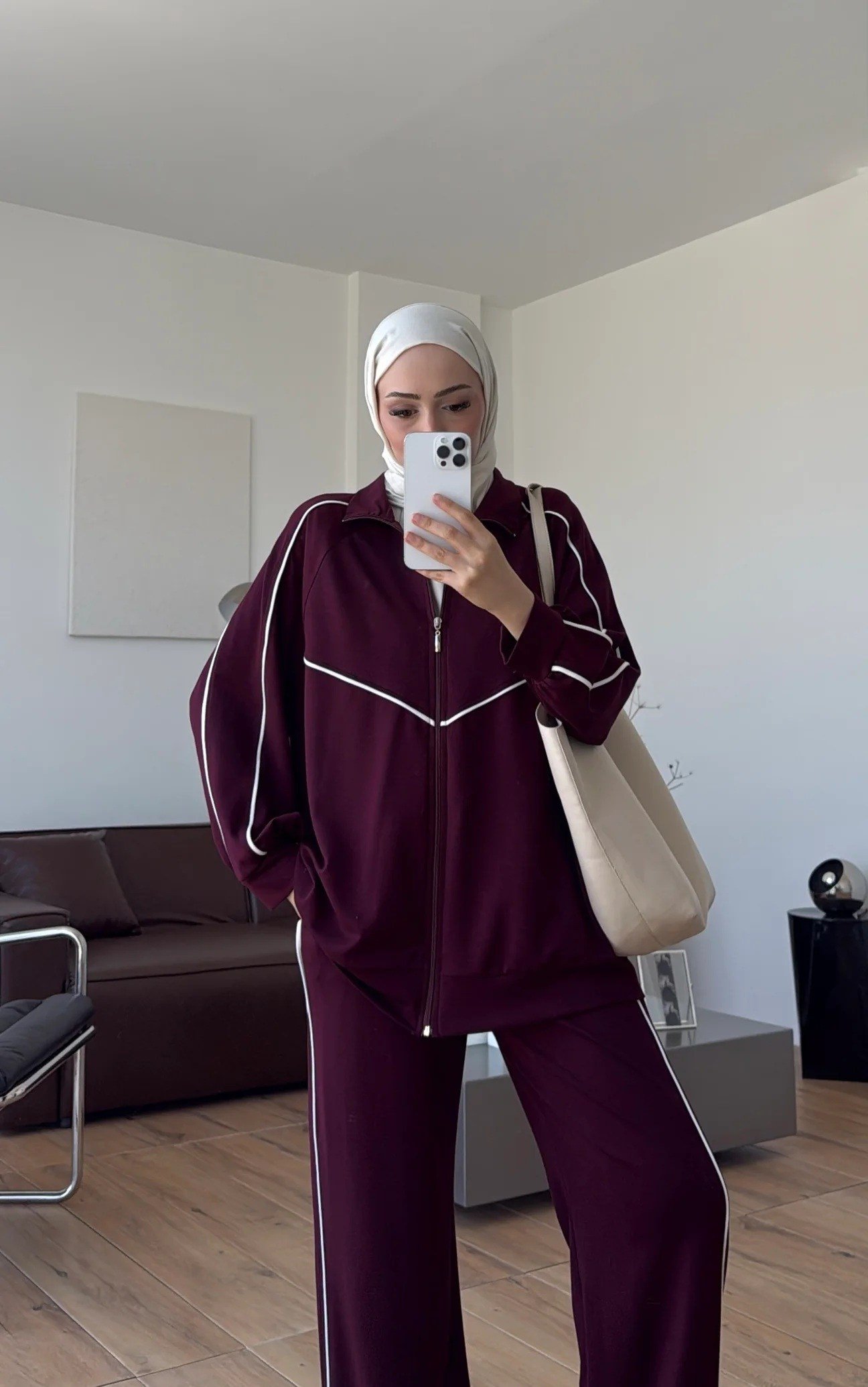 Kadın Garnili Biyeli Tunik ve Pantolon Spor İkili Takım M62819 - Bordo