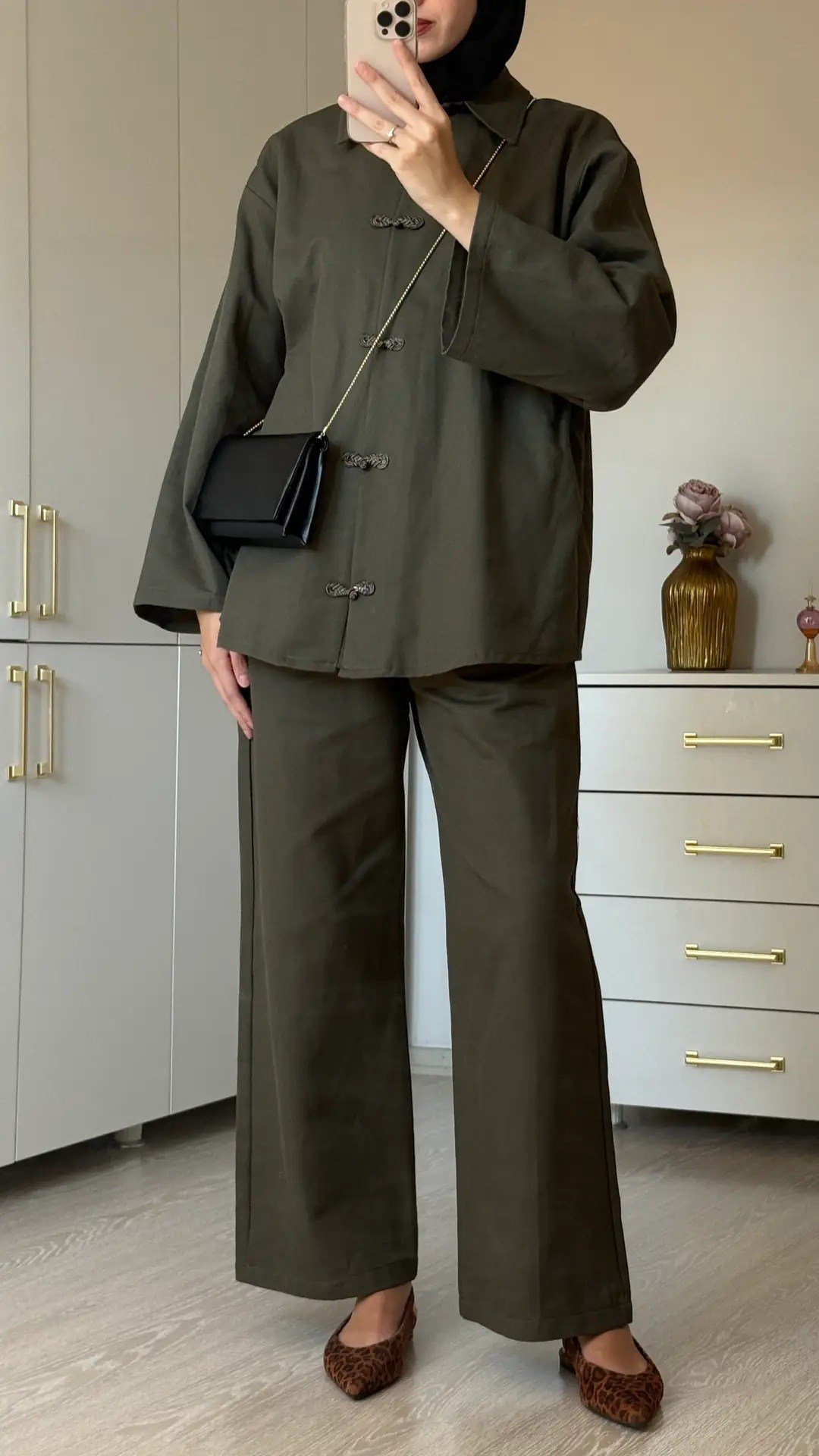 Kadın Premium Düğüm Düğme Detay Gabardin Pantolon Takım M62812 - Haki