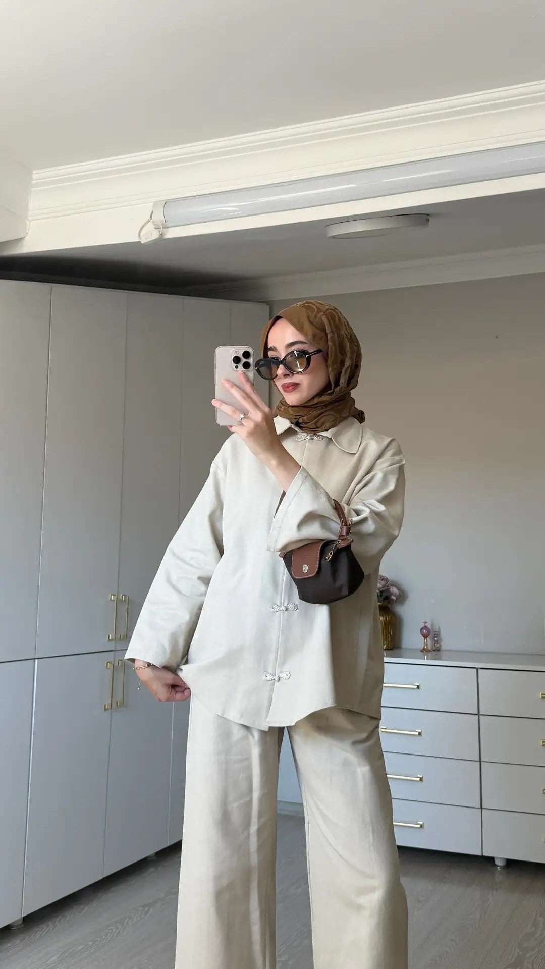 Kadın Premium Düğüm Düğme Detay Gabardin Pantolon Takım M62812 - Bej