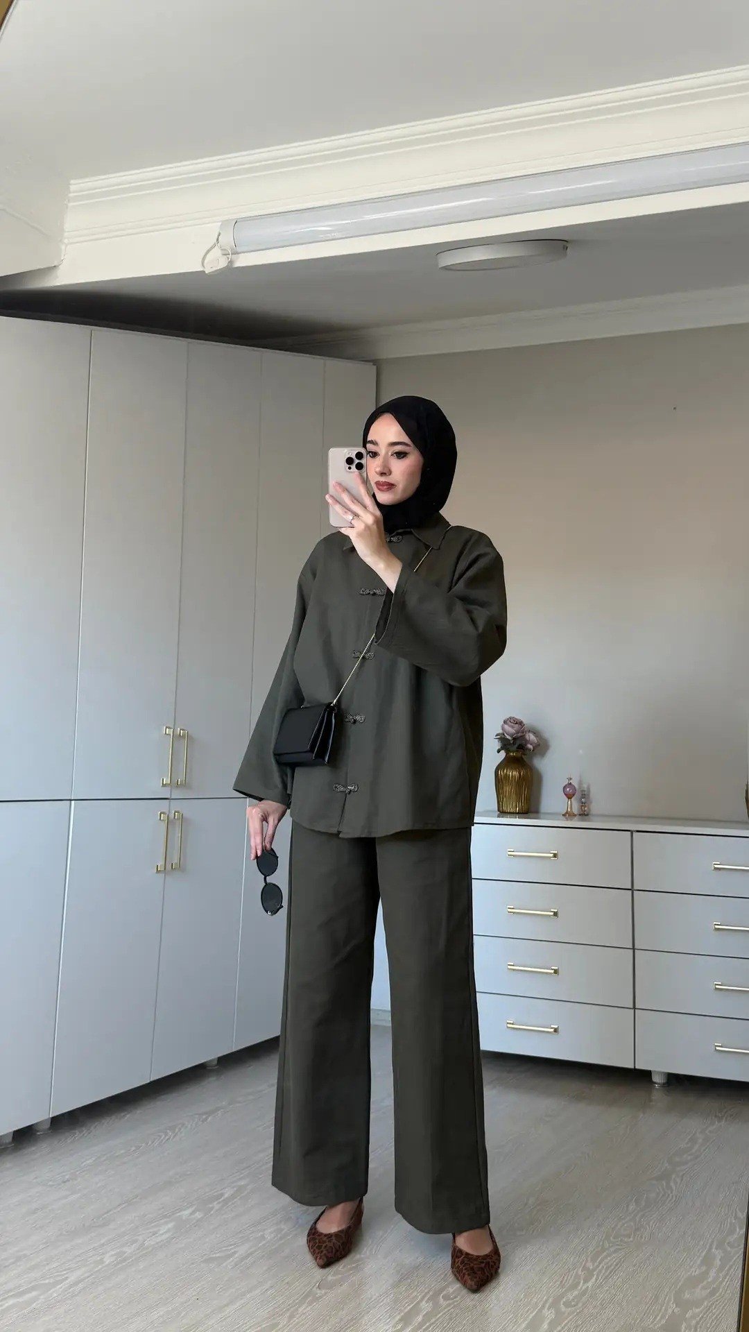 Kadın Premium Düğüm Düğme Detay Gabardin Pantolon Takım M62812 - Haki
