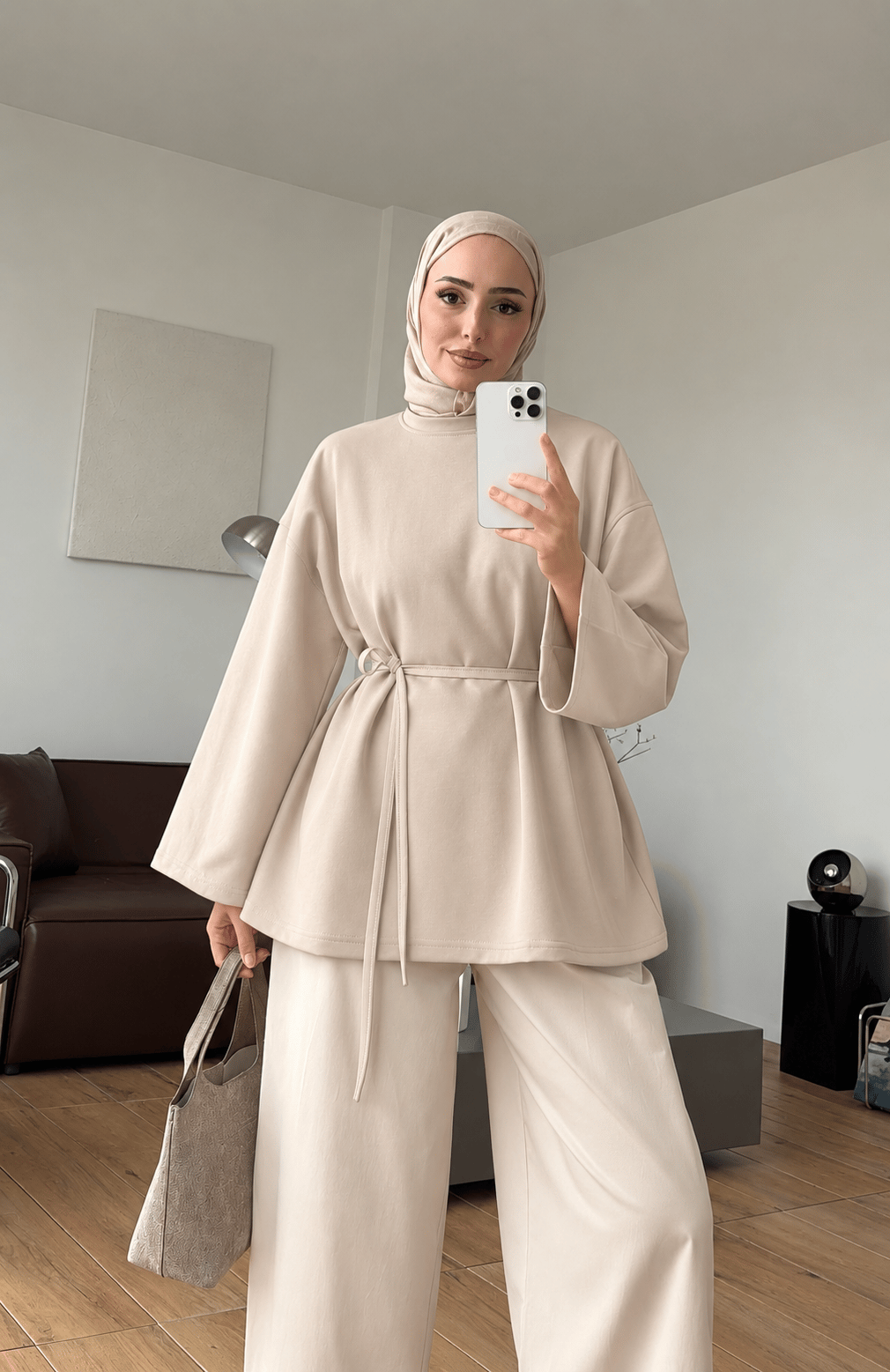 Kadın Seyyar Bağlamalı Oy-sho Kumaş Tunik M62410 - Bej