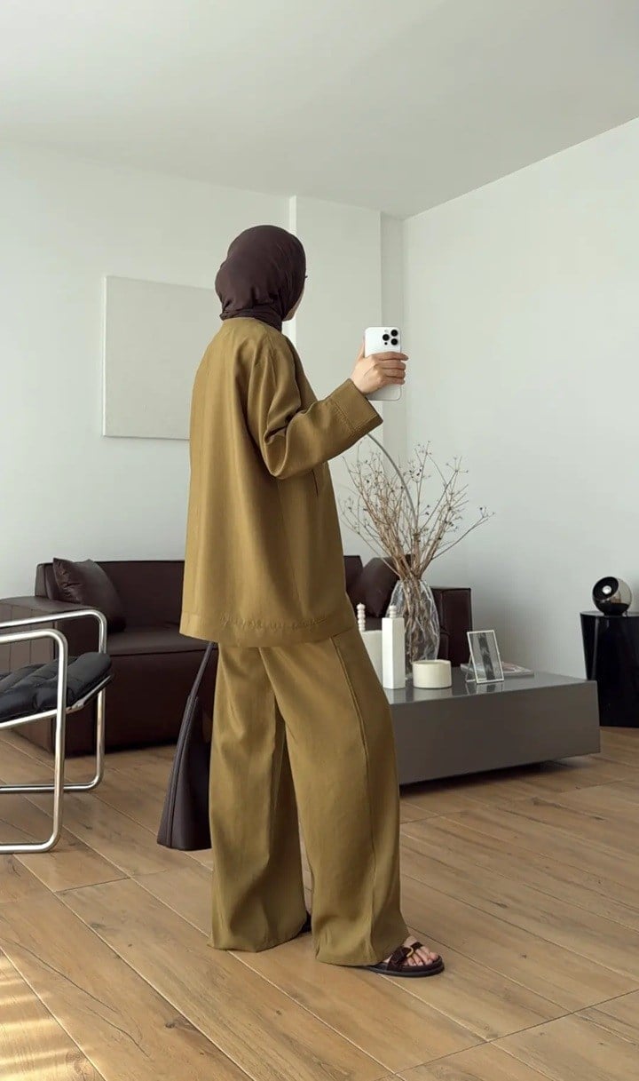 Kadın Tek Düğmeli Pantolon Takım M61886 - Yağ Yeşili
