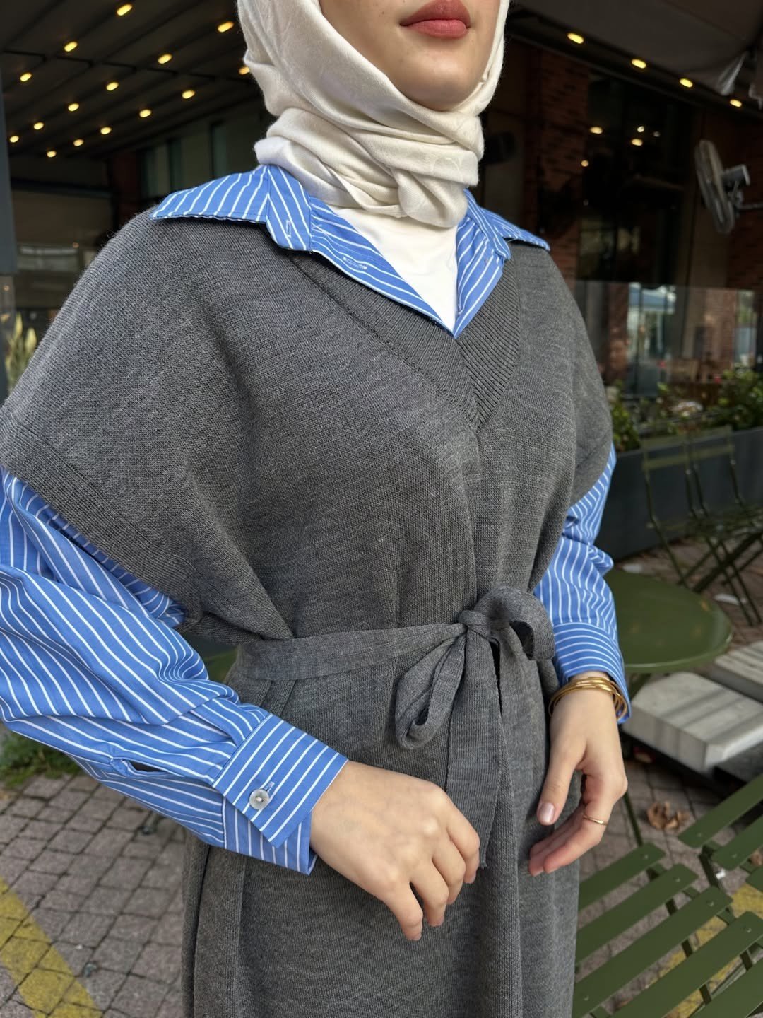 Poplin Detaylı Triko Elbise - Antrasit