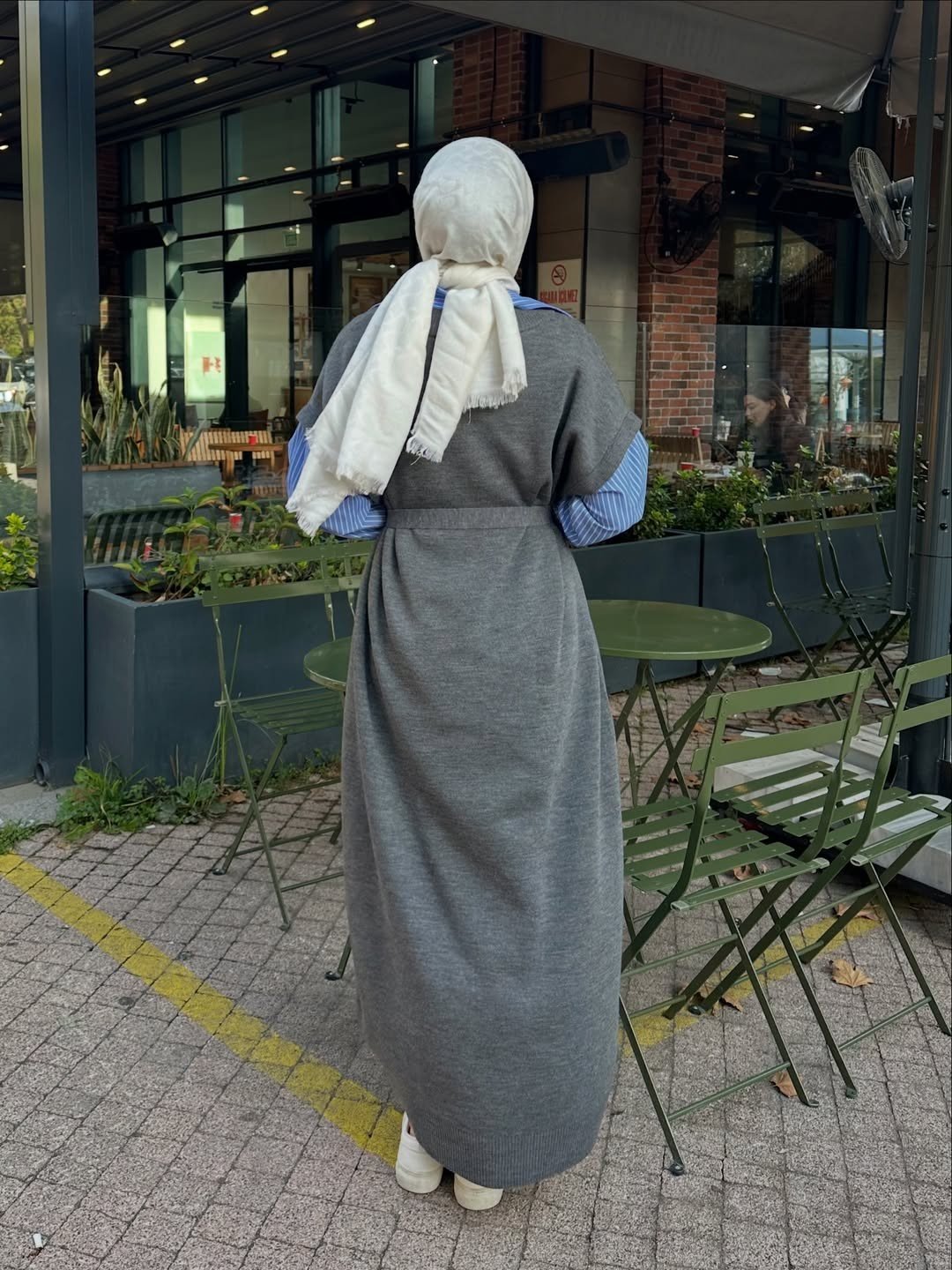 Poplin Detaylı Triko Elbise - Antrasit