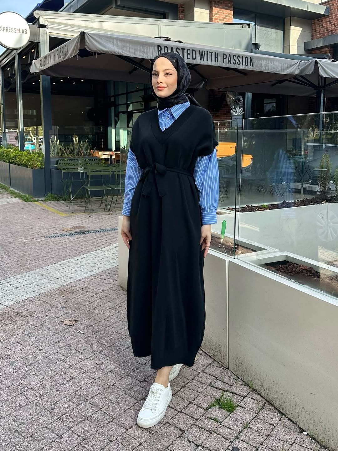 Poplin Detaylı Triko Elbise - Siyah
