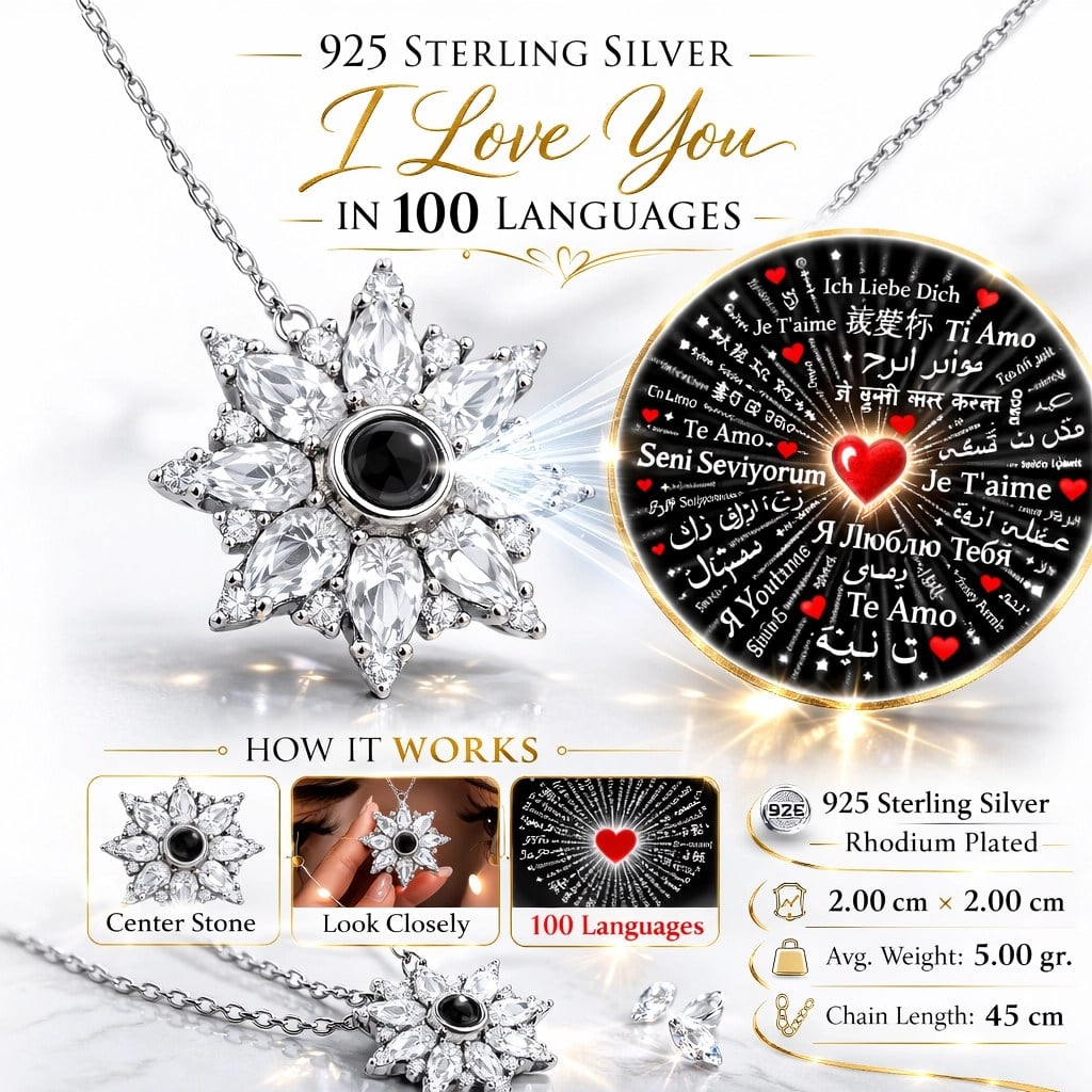 Gümüş 100 Dilde Seni Seviyorum Lotus Kadın Kolye