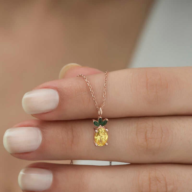 ​Gümüş Rose Ananas Figür Meyve Kolye