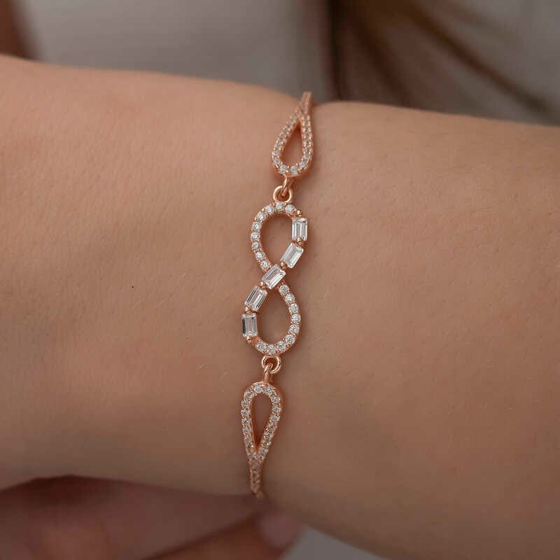 Gümüş Rose Baget Taşlı Sonsuzluk Bileklik