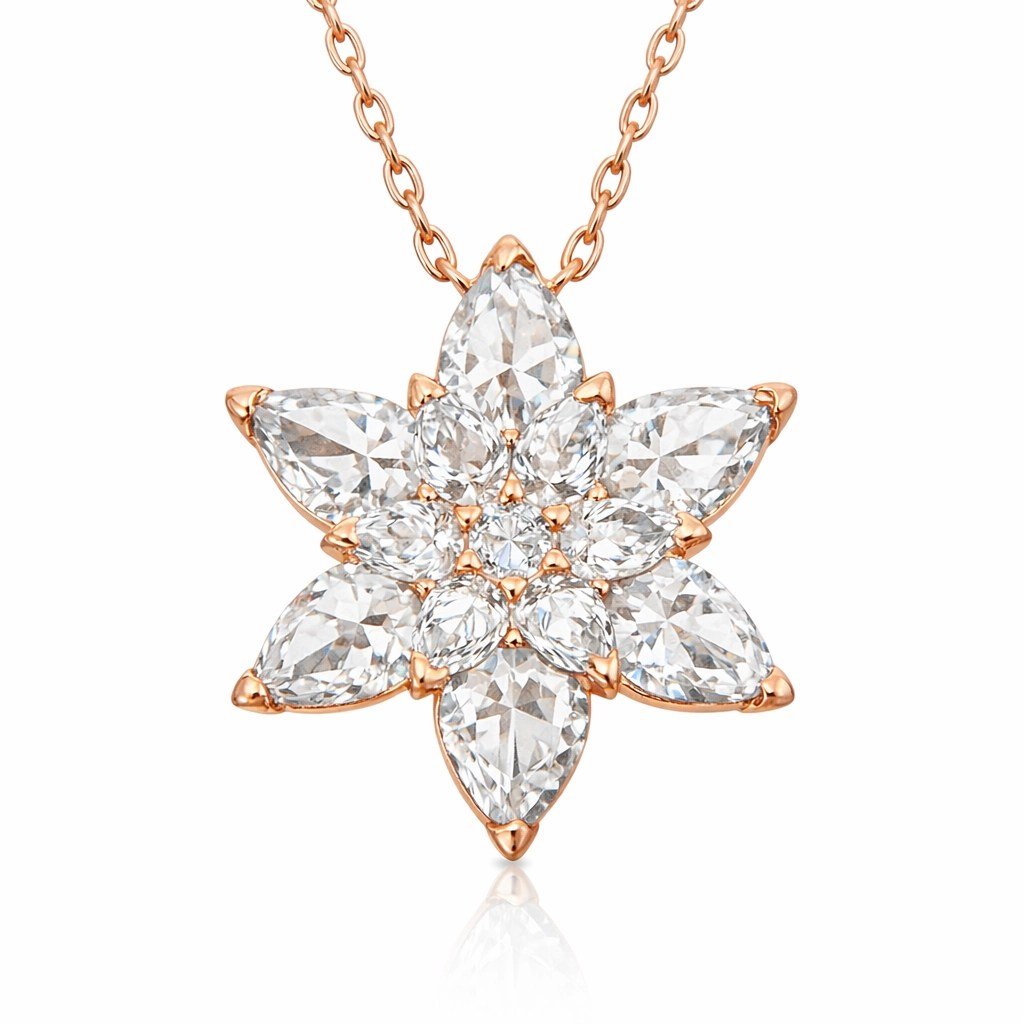Gümüş Rose Beyaz Lotus Çiçeği Kolye
