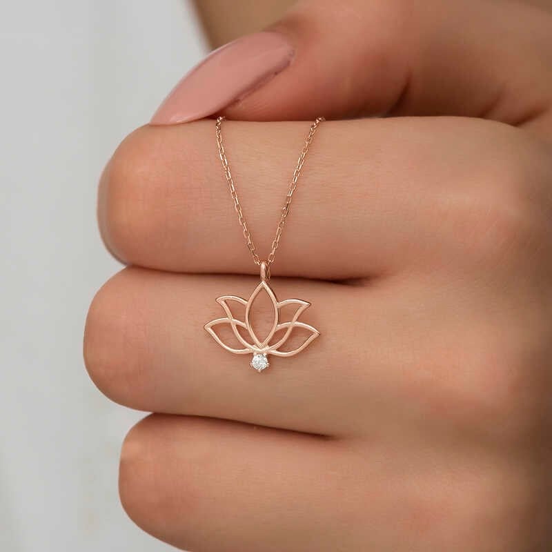Gümüş Rose Lotus Çiçeği Kadın Kolye