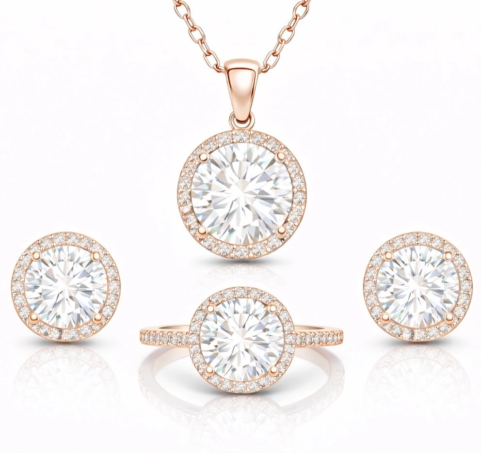 Gümüş Rose Yuvarlak Montür Tek Taş Set