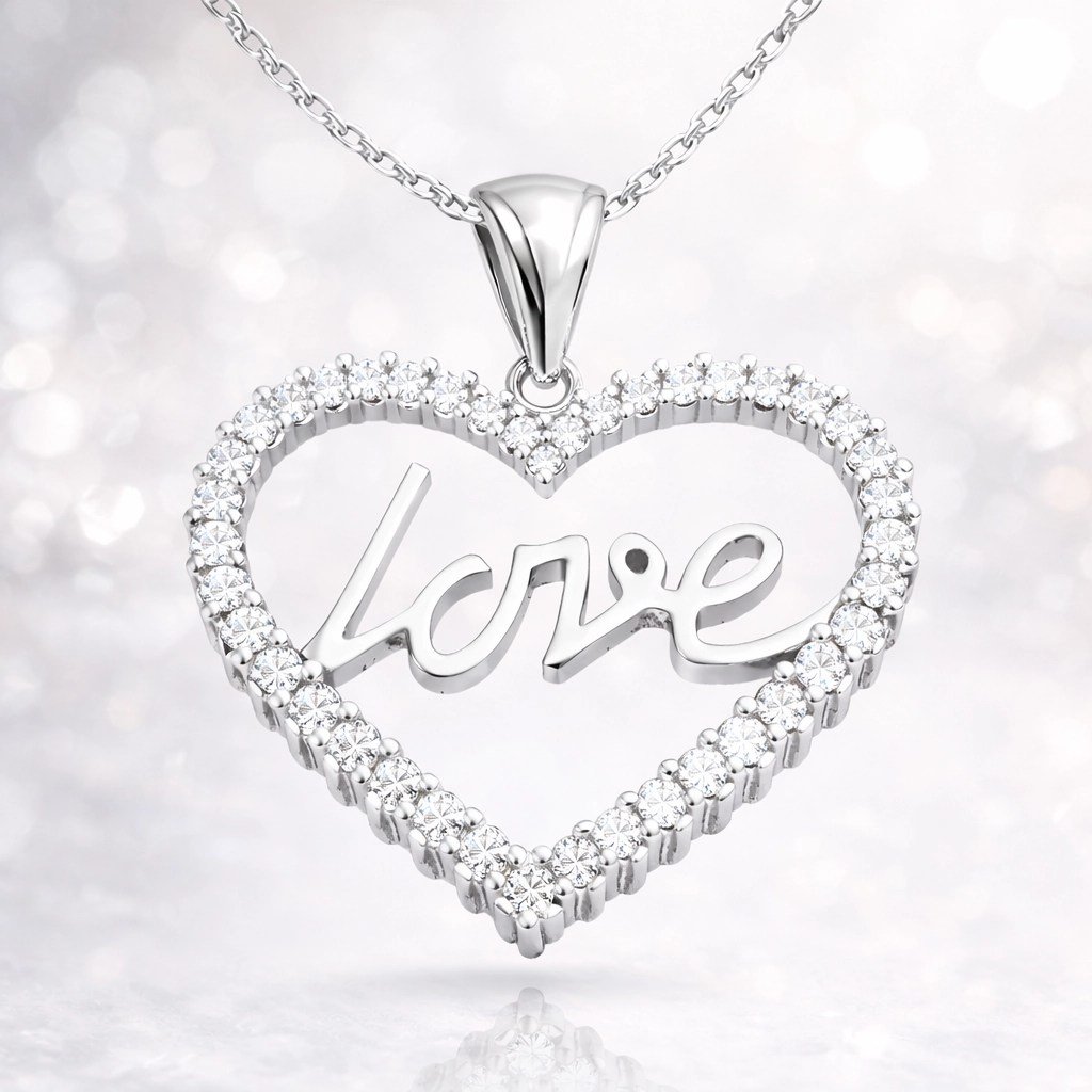 Gümüş Taşlı Love Bayan Kolye
