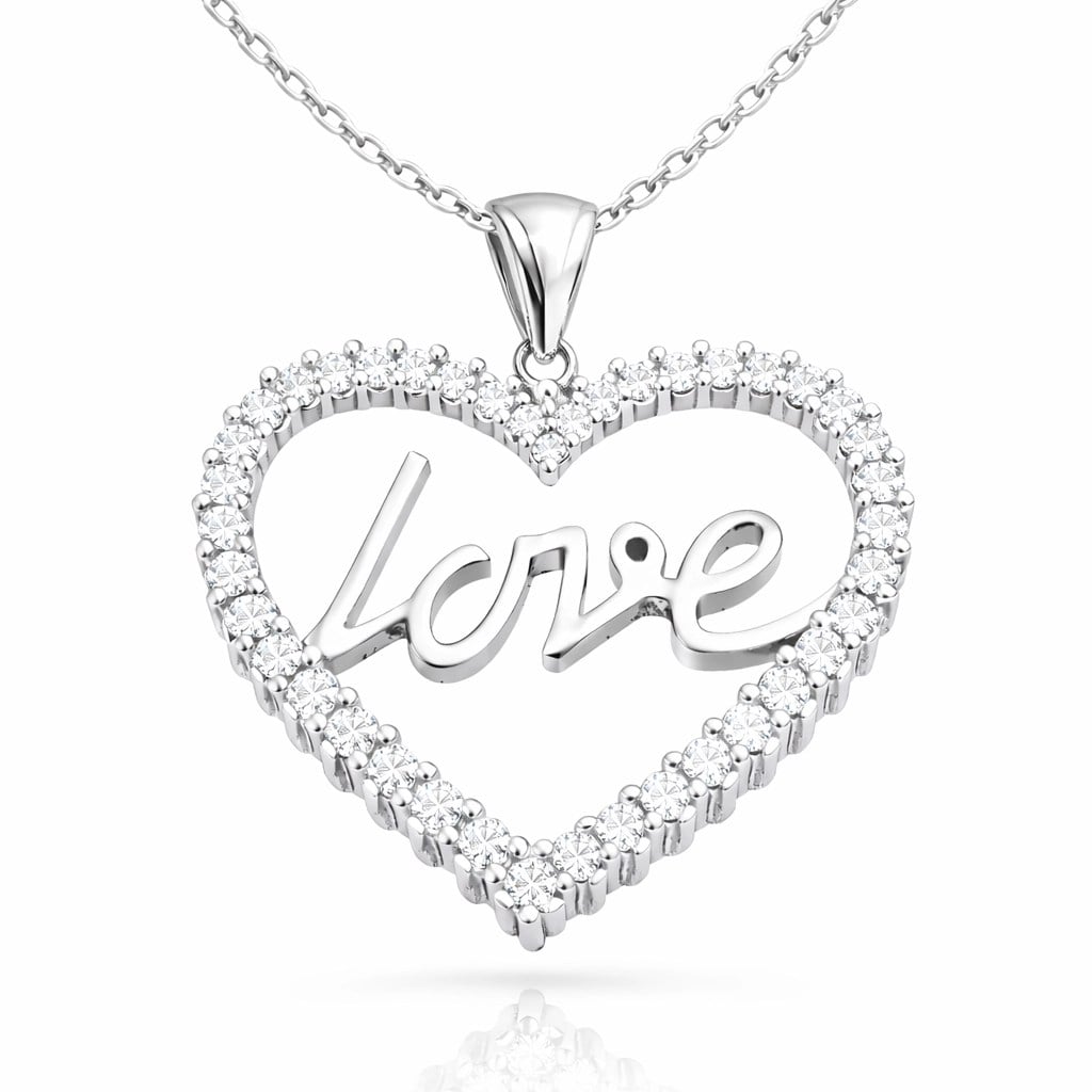 Gümüş Taşlı Love Bayan Kolye