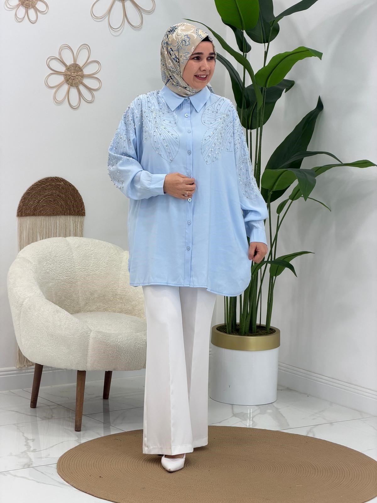 Bebe Mavisi Taşlı Tunik
