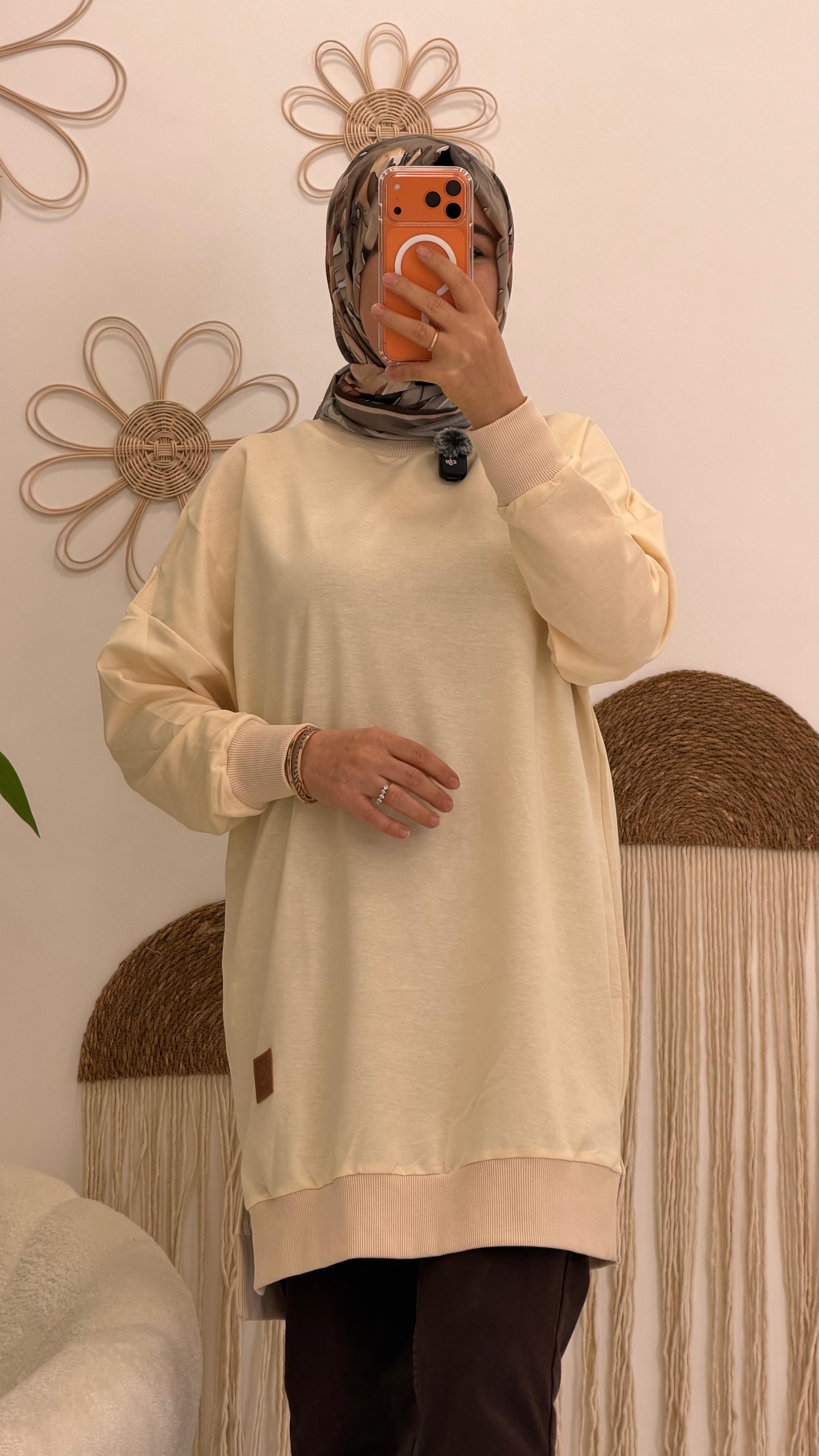 Bej Düz Sweat