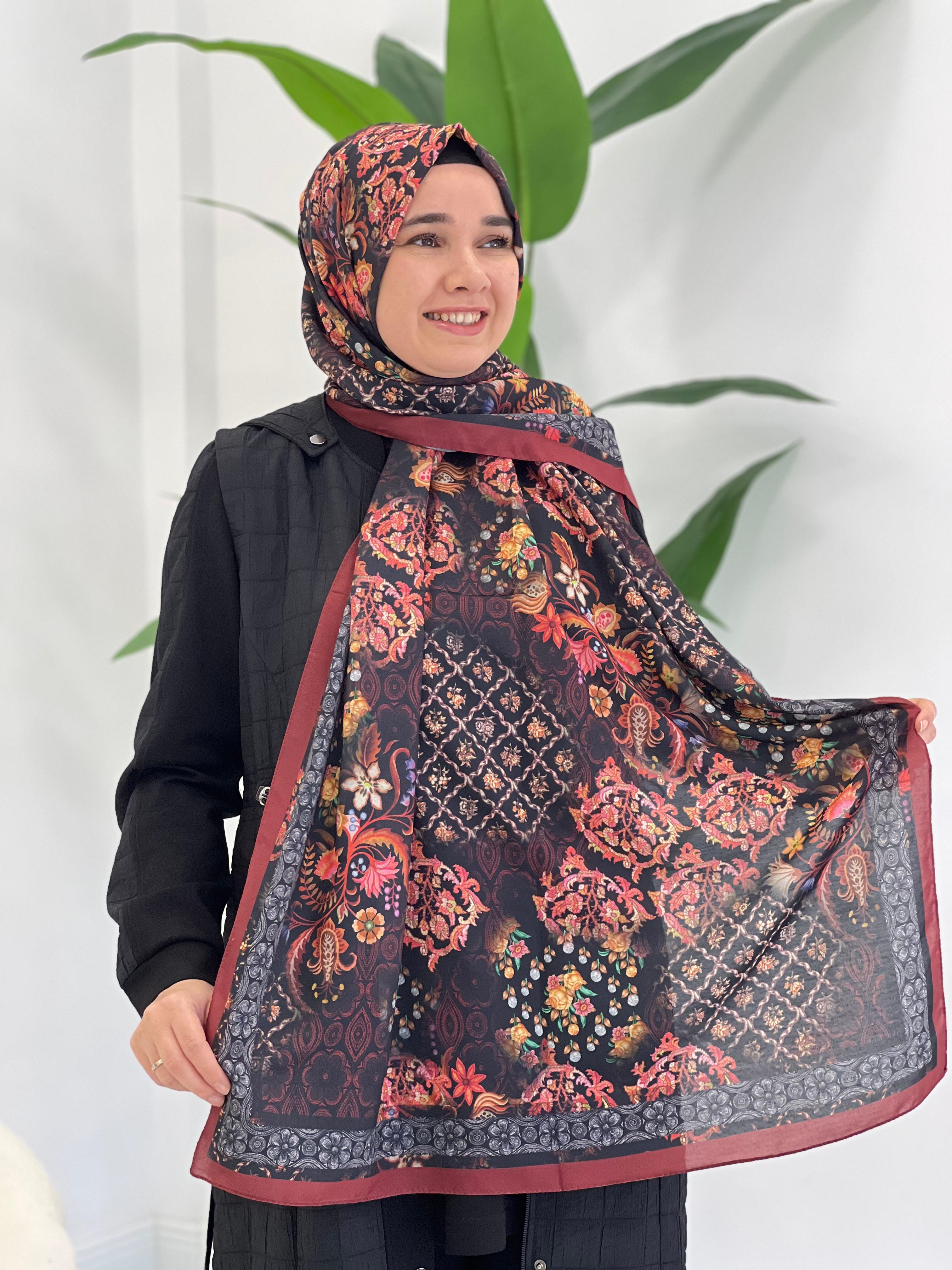 Bordo Desenli Şal