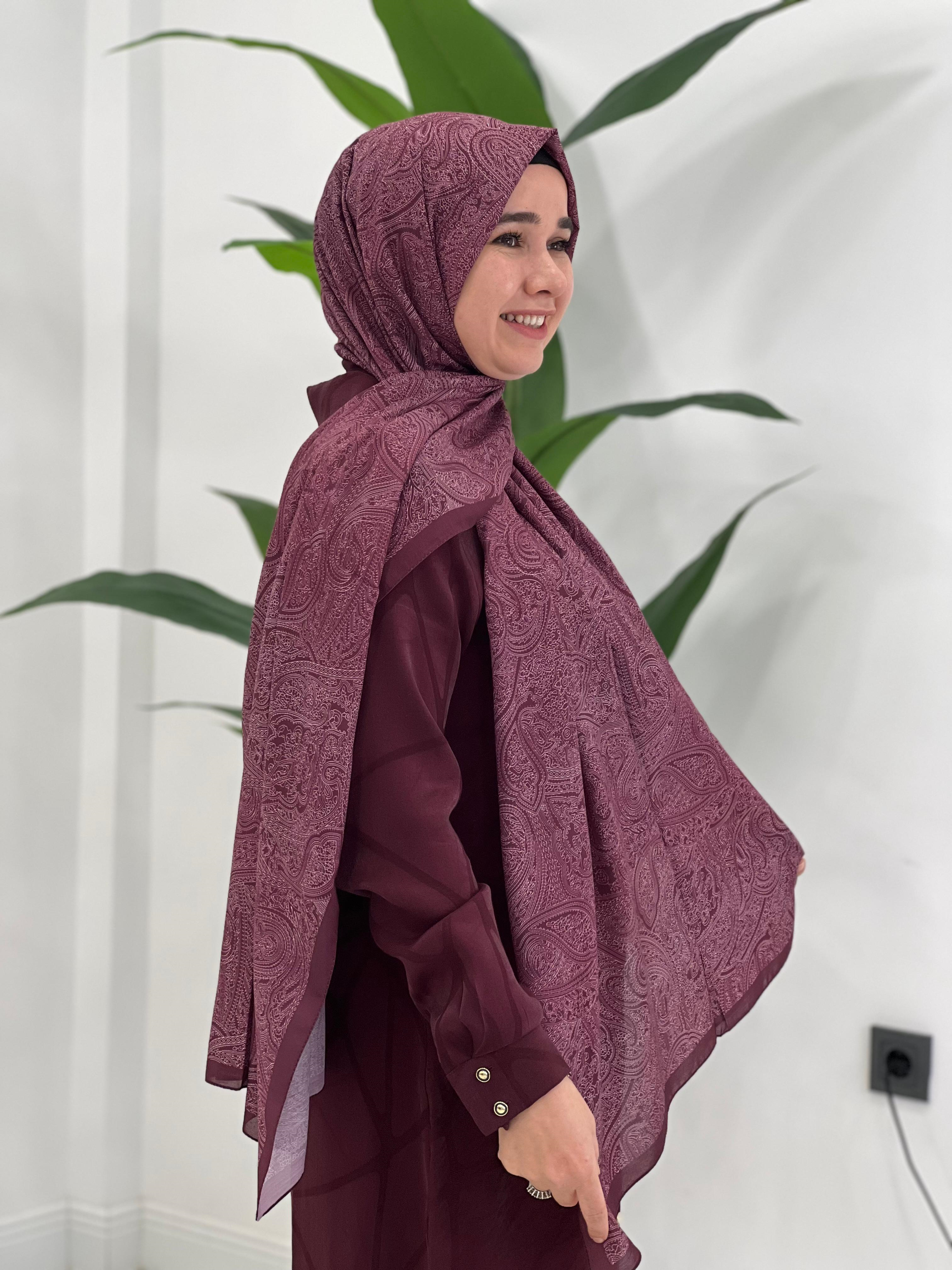 Bordo Desenli Şal