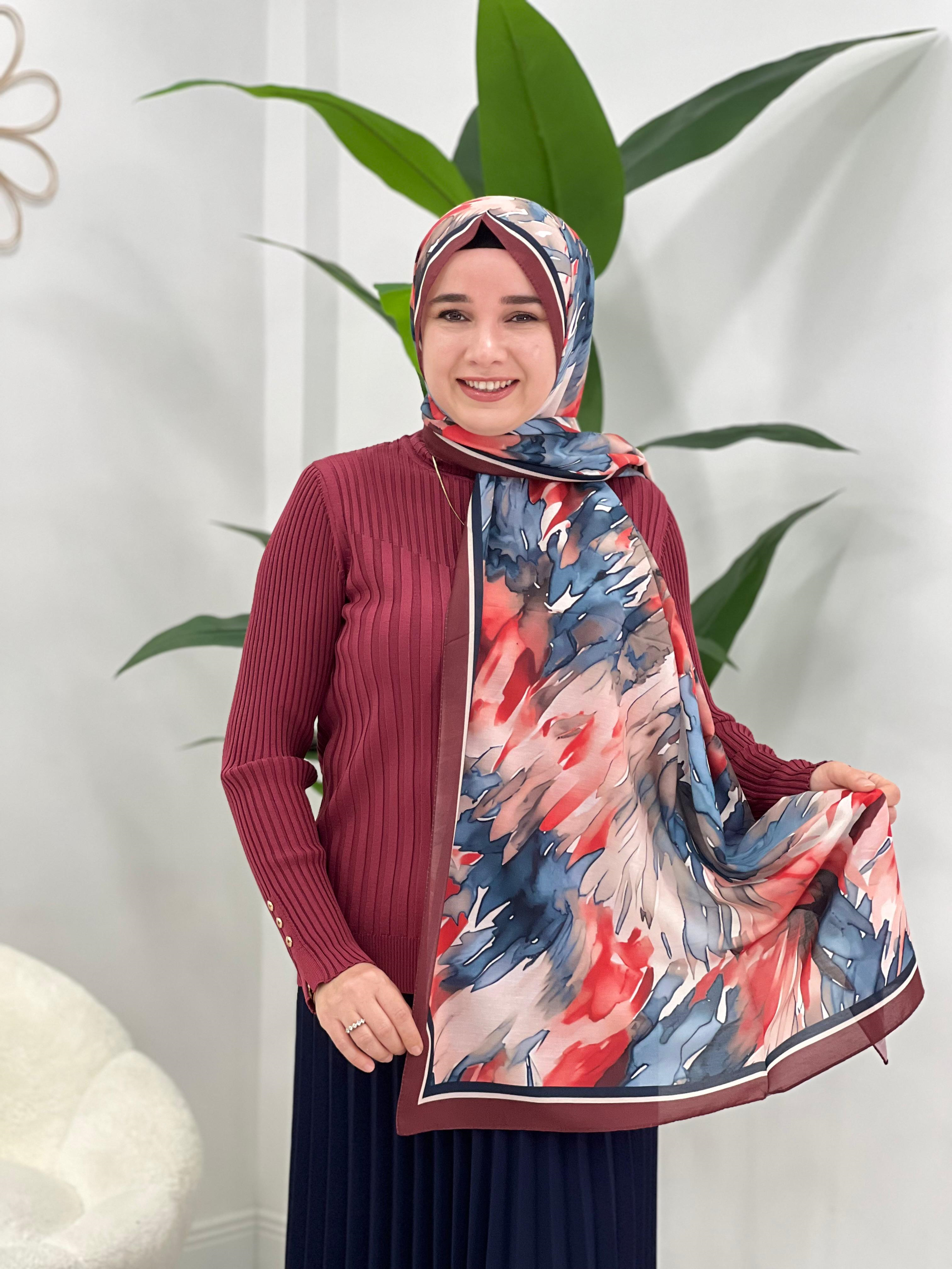 Bordo Desenli Şal