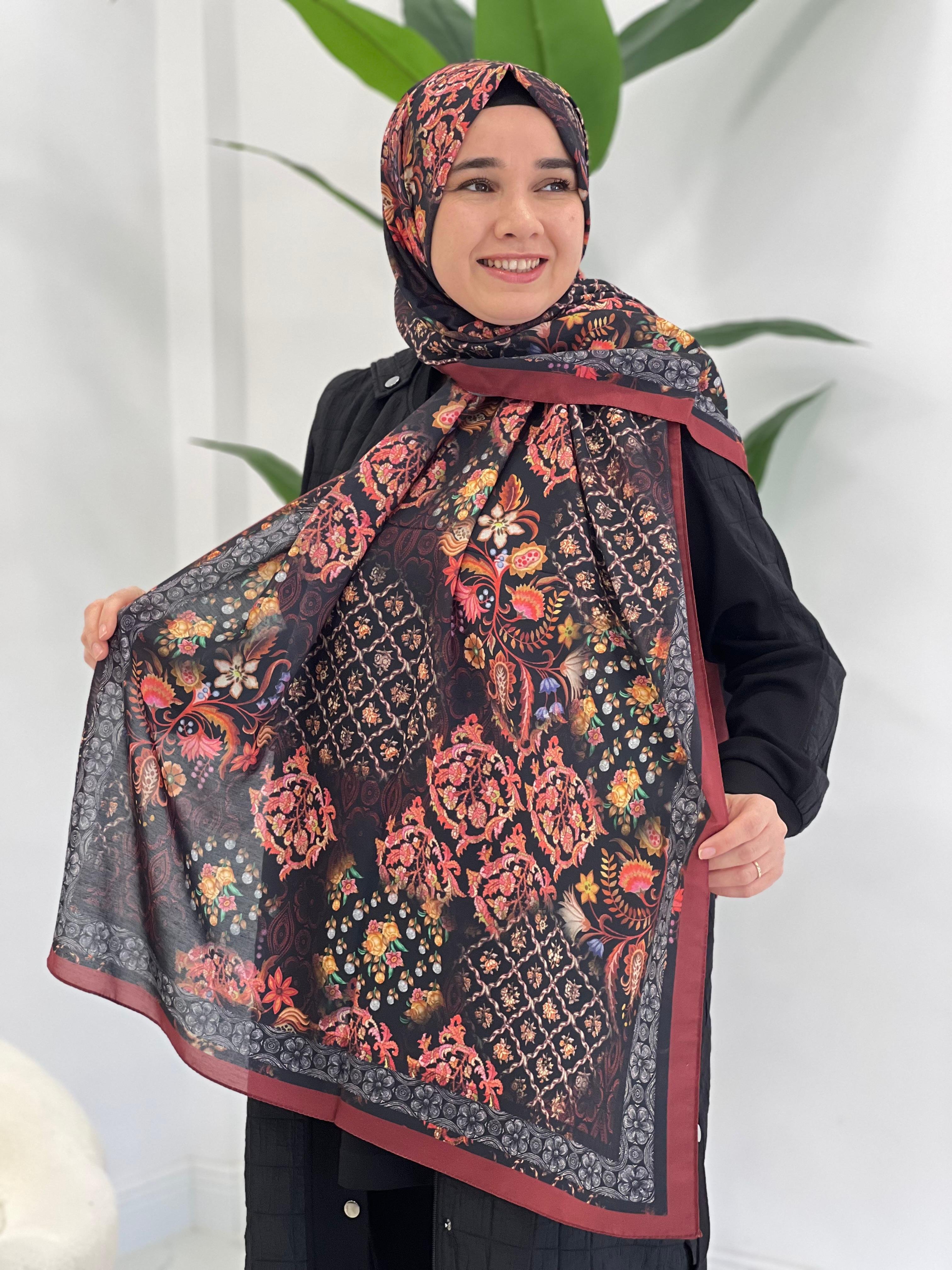 Bordo Desenli Şal