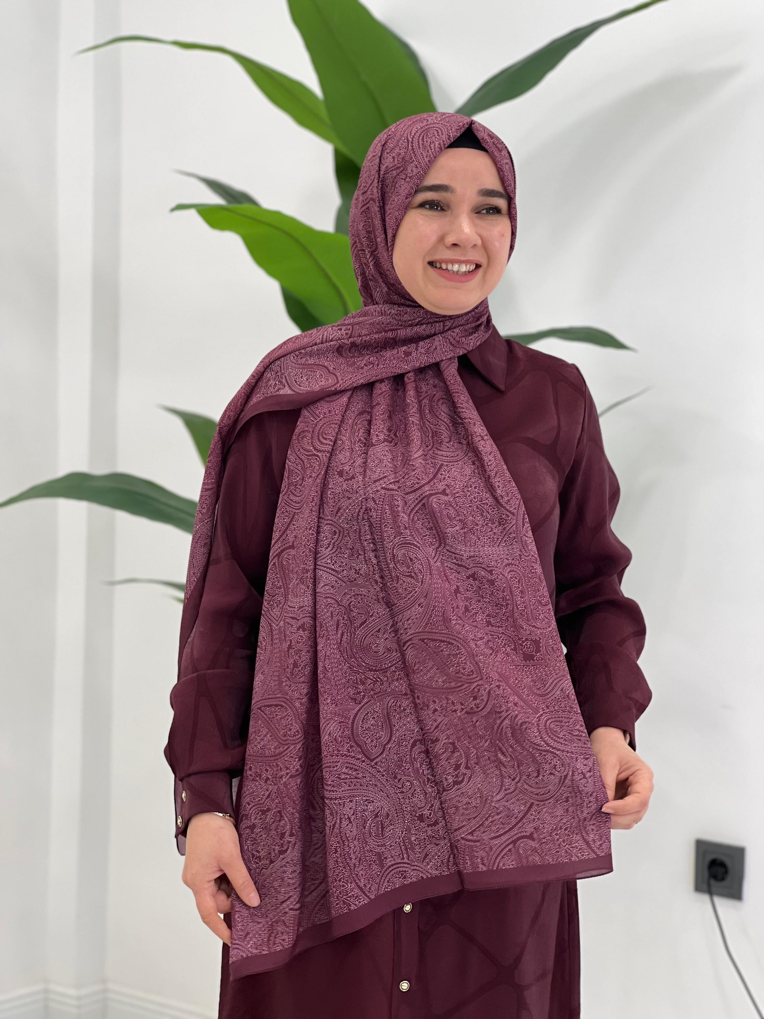 Bordo Desenli Şal