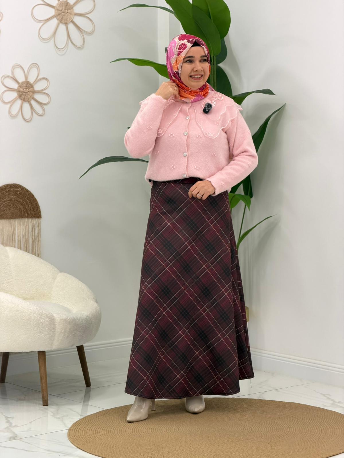 Bordo Ekoseli Sukuba Etek