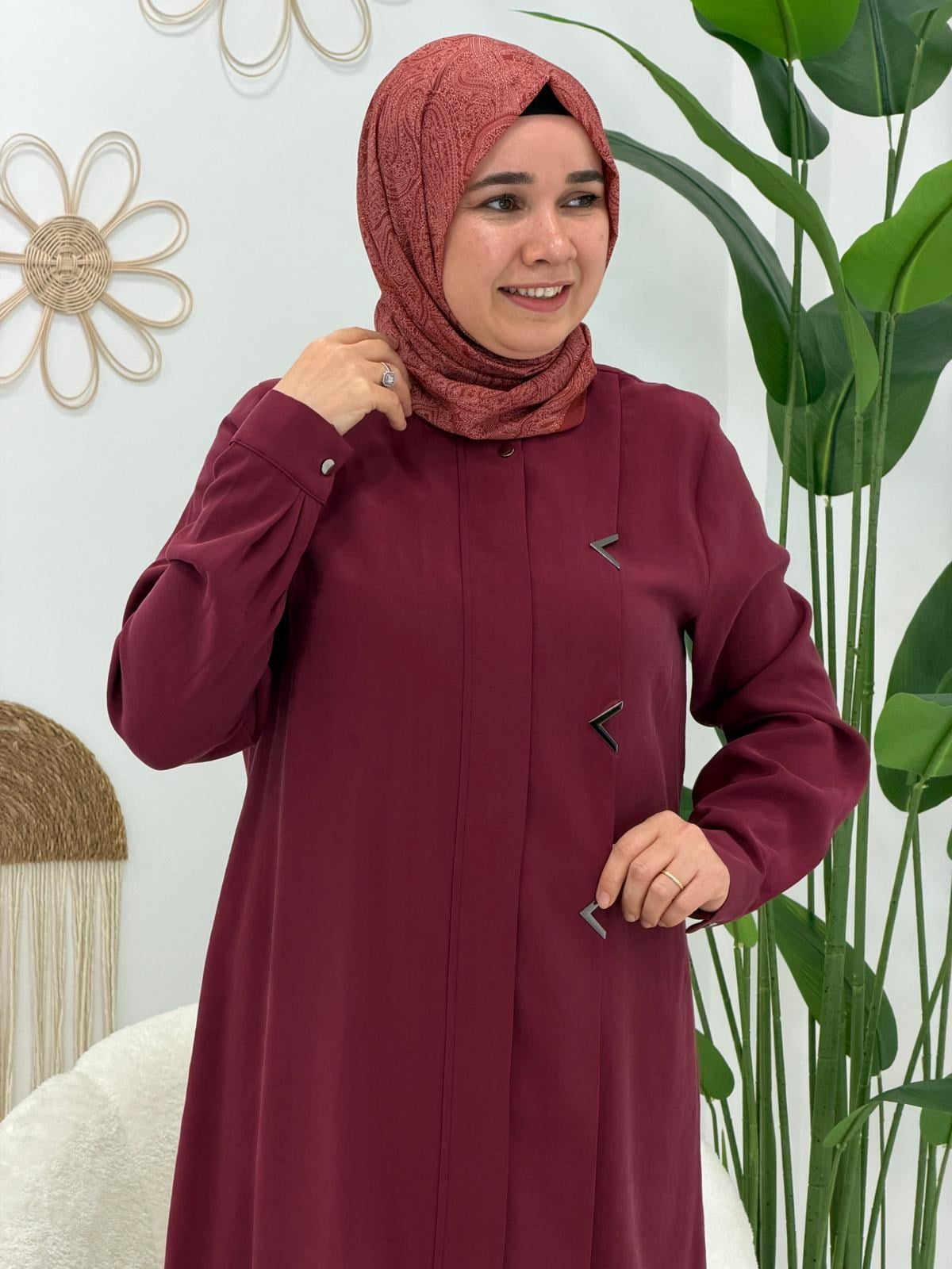 Bordo Fermuarlı Pantolonlu Takım