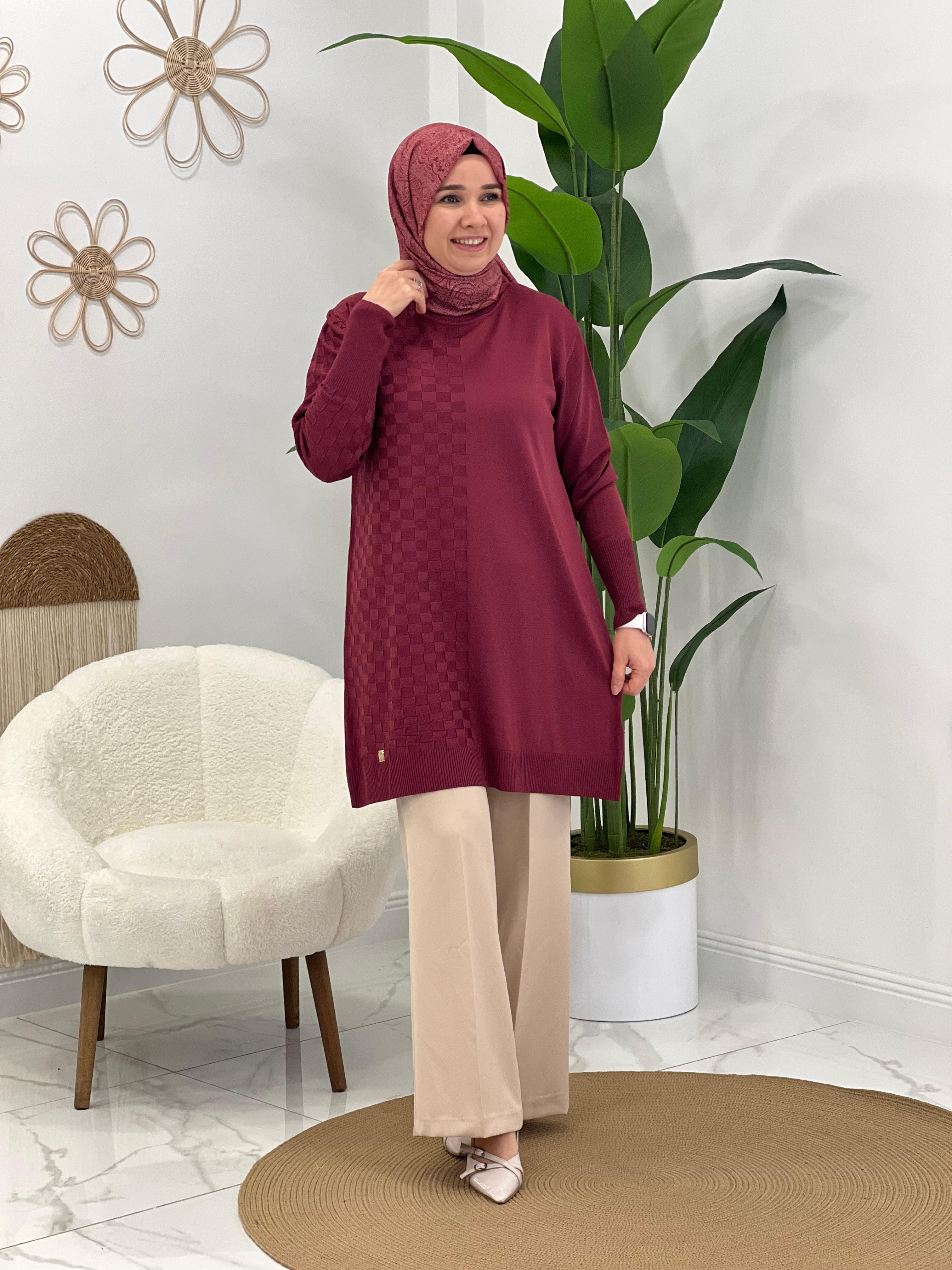 Bordo Kareli Triko Tunik