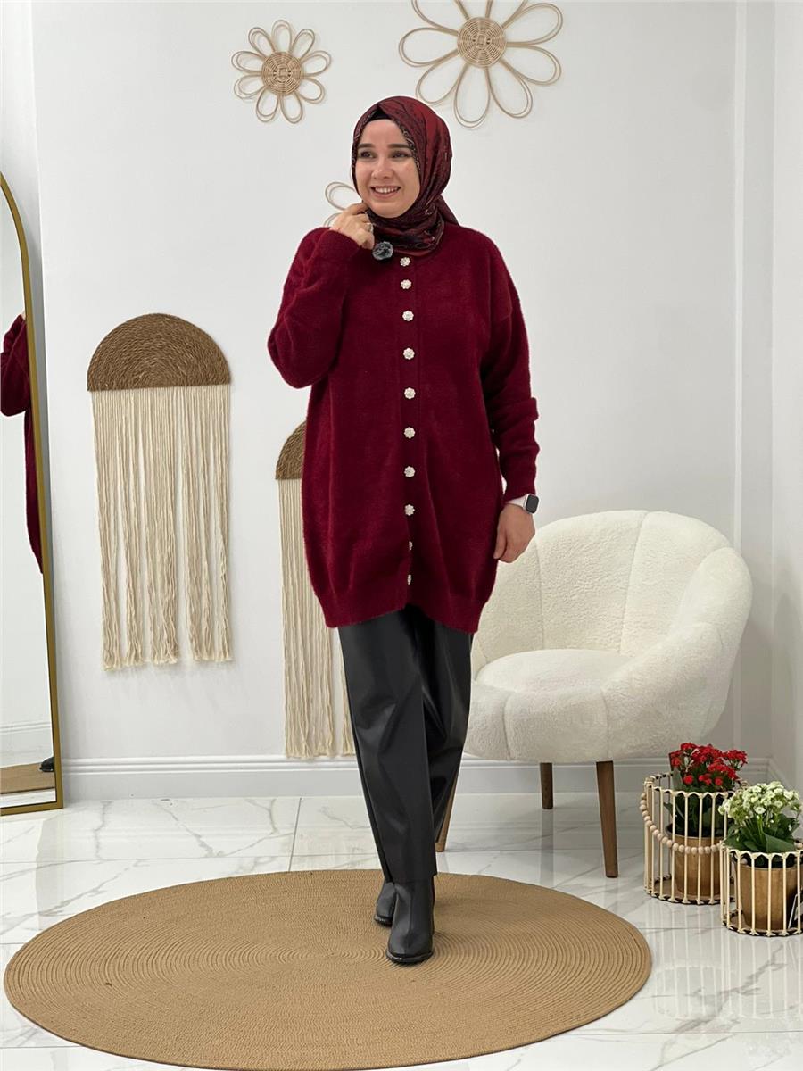 Bordo Martcha Peluş Hırka