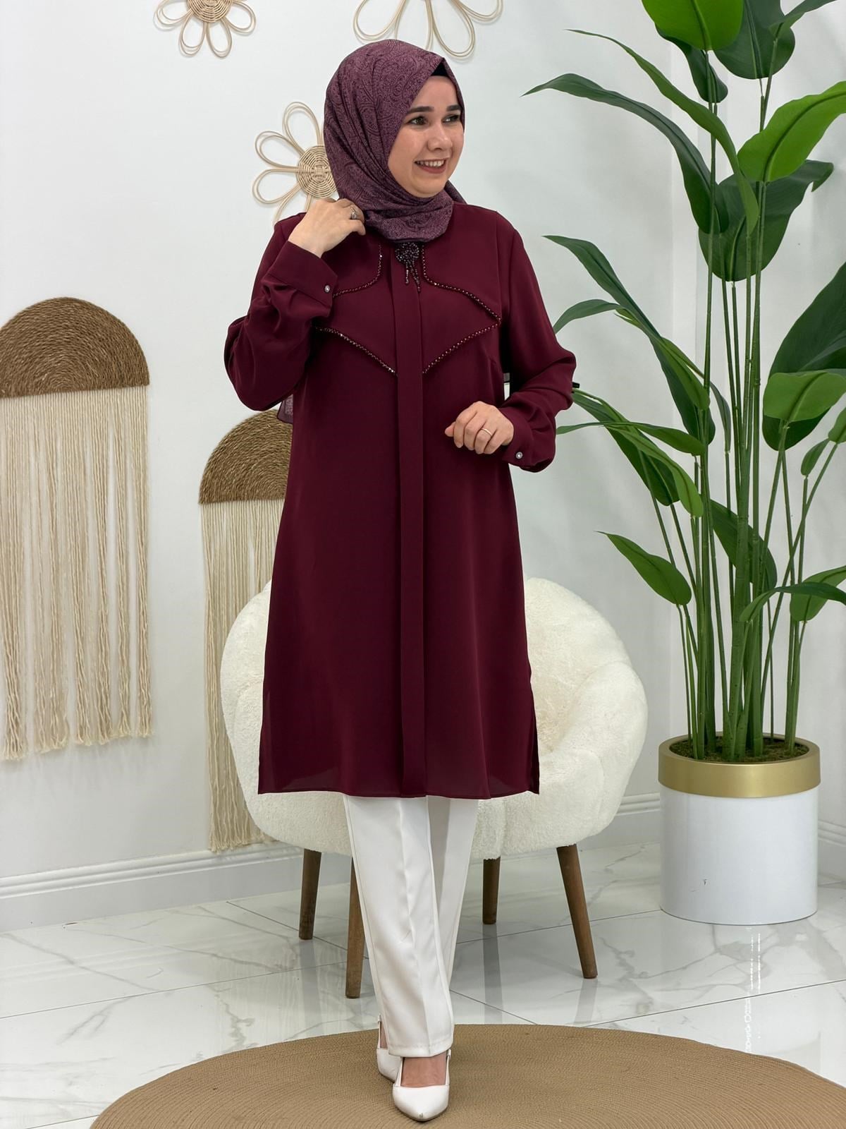 Bordo Uzun Tunik