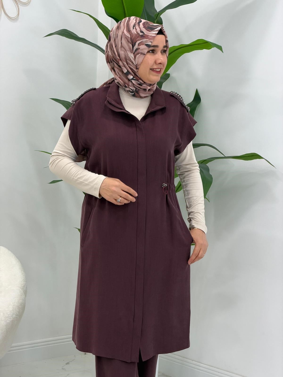 Bordo Yelekli 2li Takım