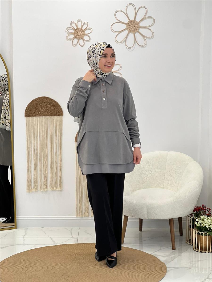 Gri Kadife Tunik