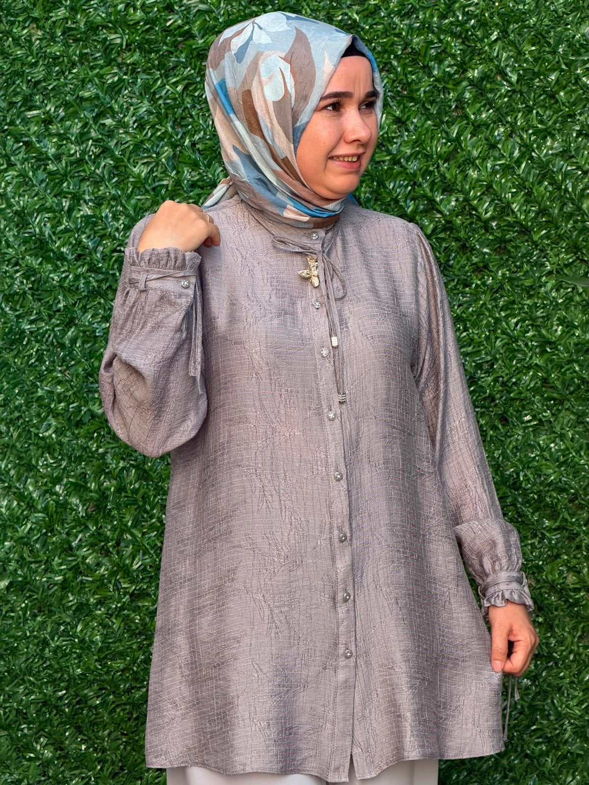 Gri Özel Dokuma Tunik