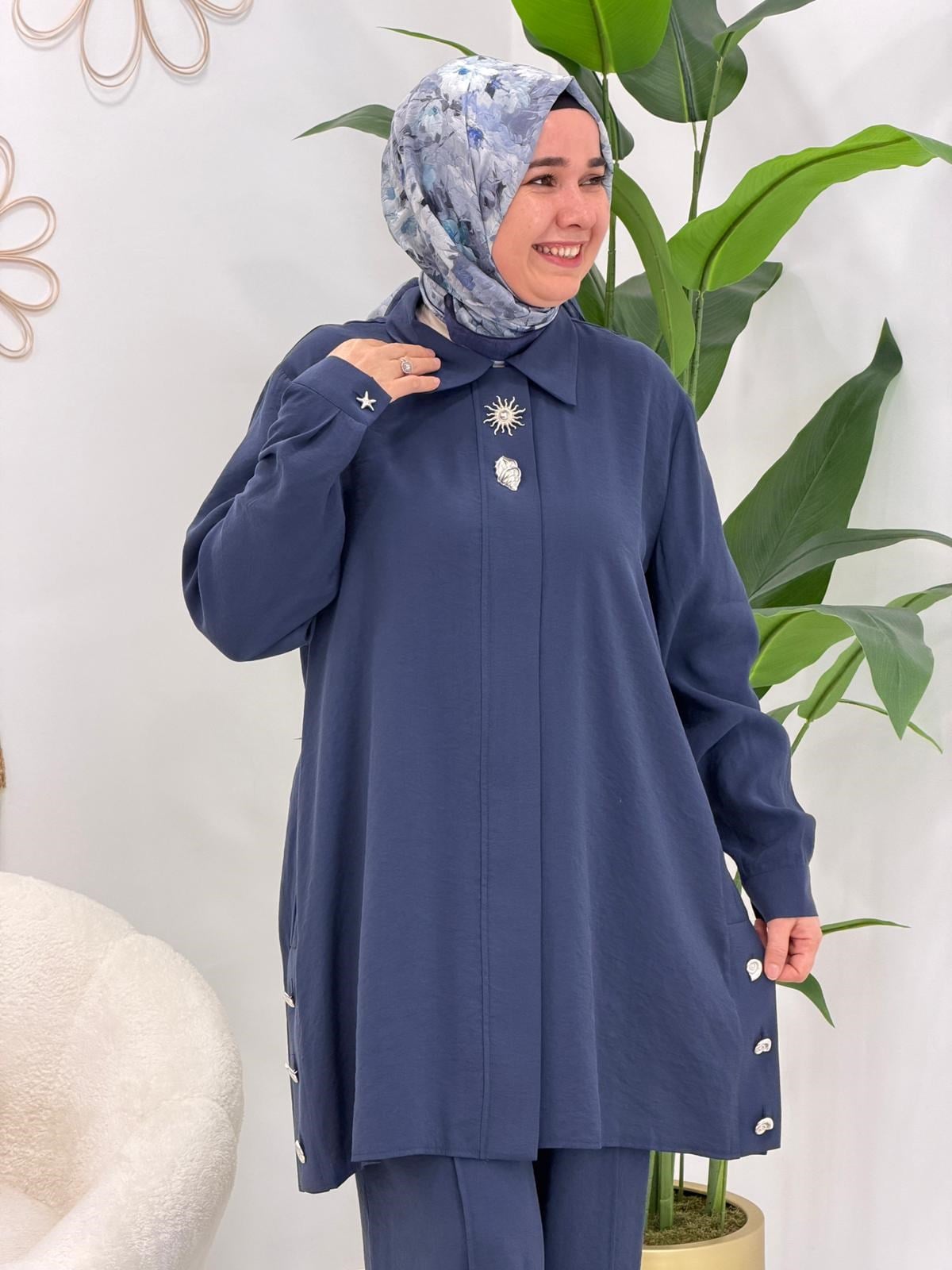 İndigo Pantolonlu Takım