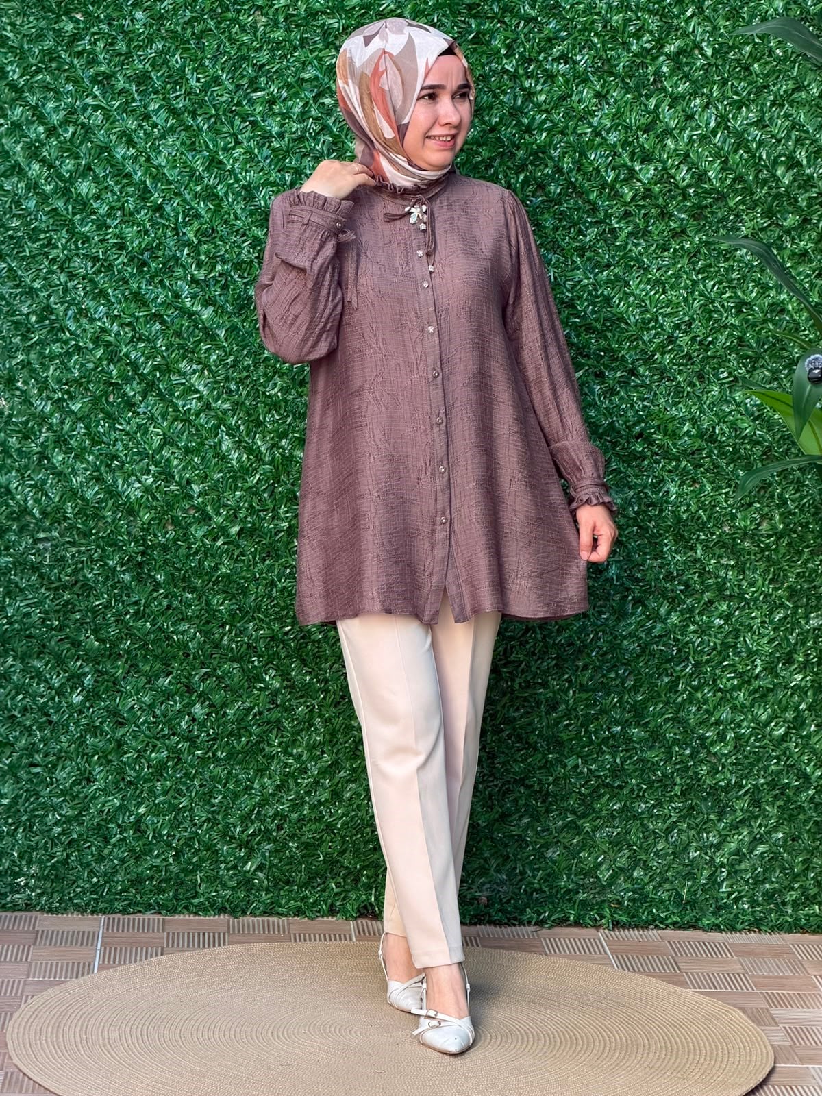 Kahve Özel Dokuma Tunik