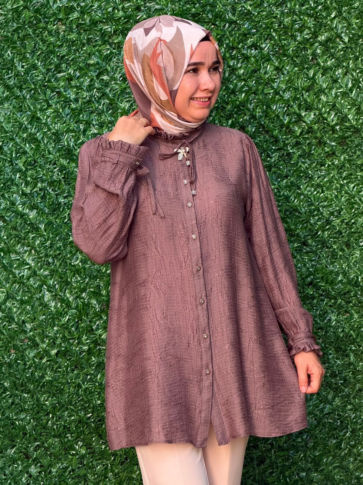 Kahve Özel Dokuma Tunik