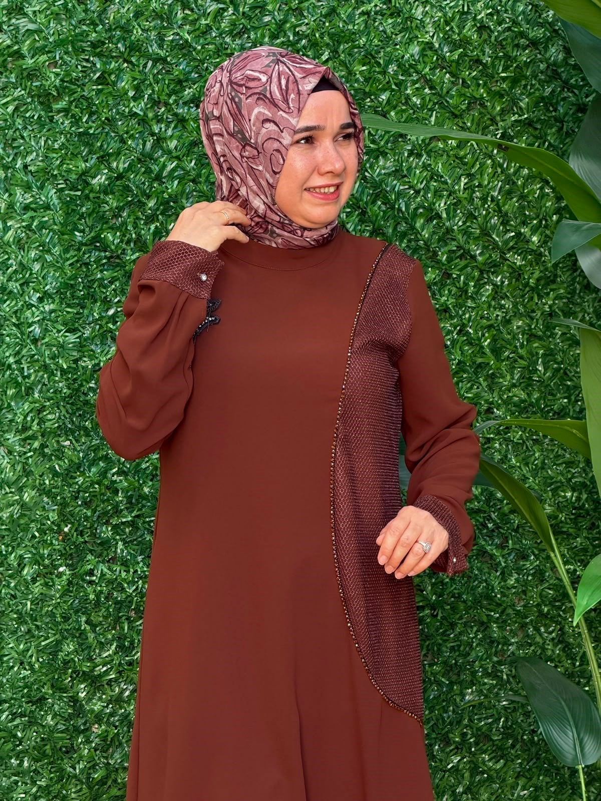 Kahve Pırlanta Detaylı Tunik