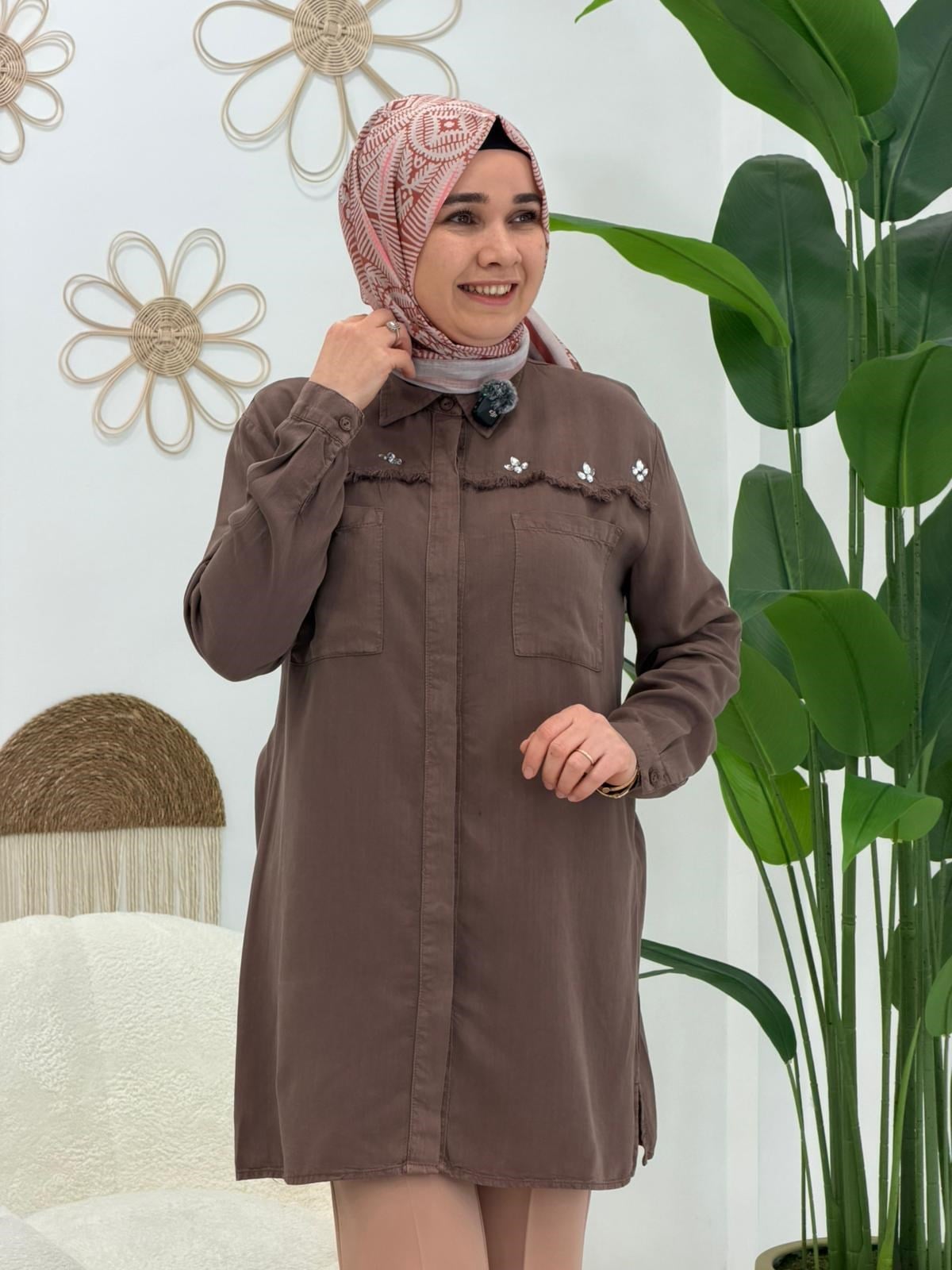 Kahve Roma Taşlı Tunik